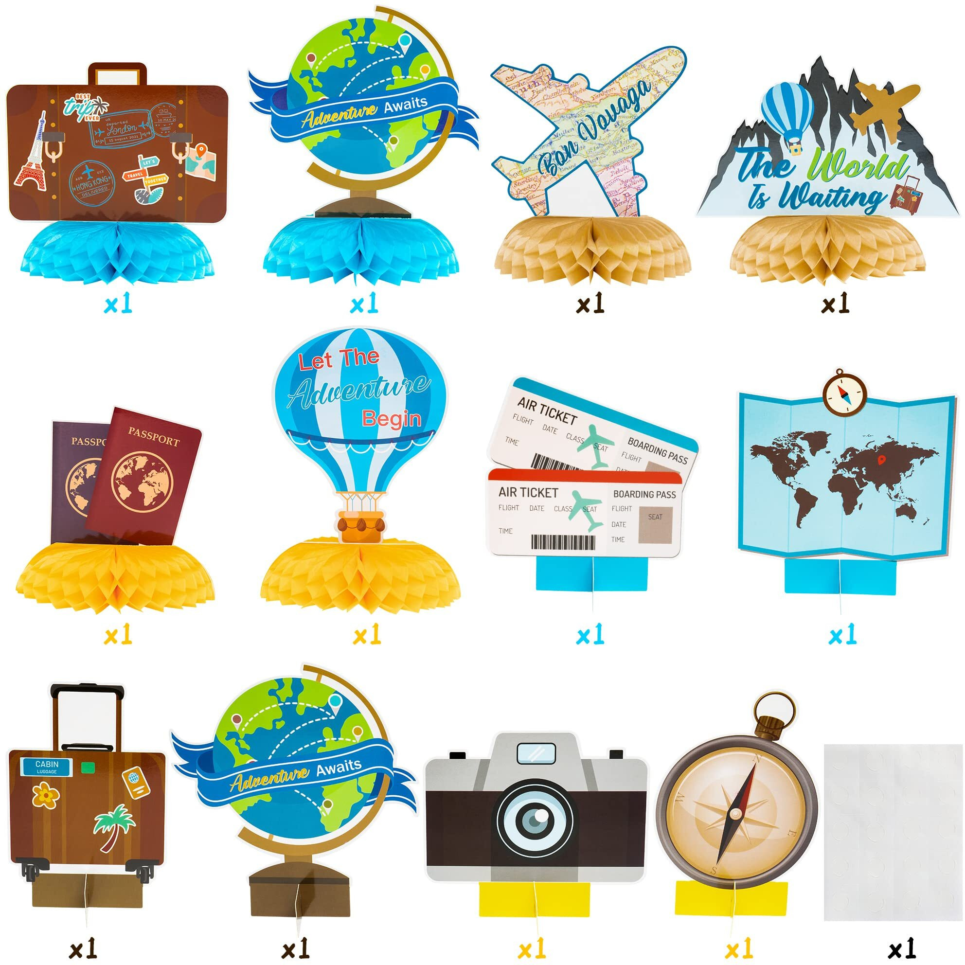 Osnie 12Pcs Travel Themed Honeycomb Centerpieces Table Toppers Adventure Awaits Party Decor Travel Around The World Bon Voyage Table Decor Photo Props For Let The Adventure Begin Going Away Party