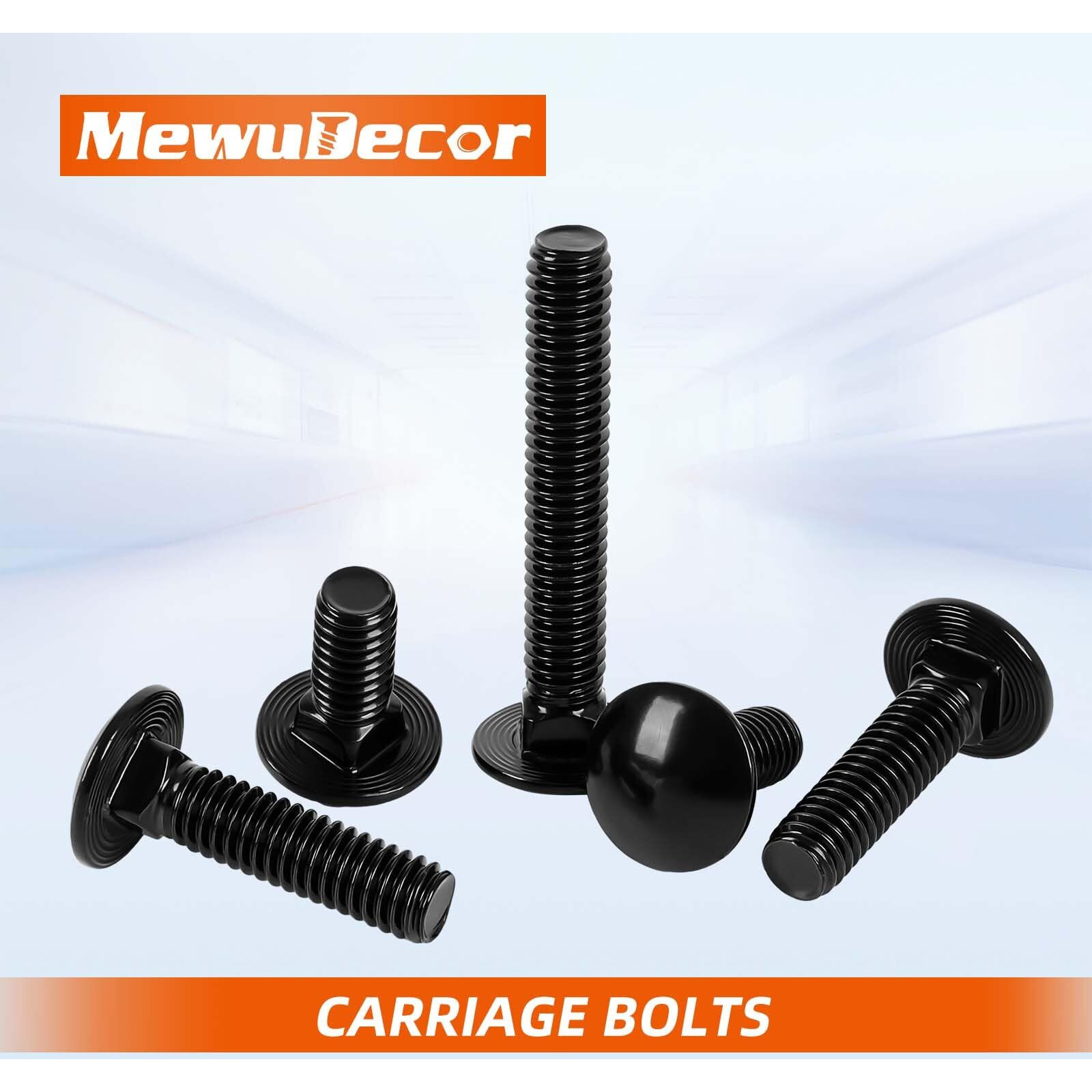 3/8-16 X 2 Carriage Bolts  Stainless Steel 18-8 (304)  Round Head  Square Neck  Fully Threaded  Black Finish  5 Pcs