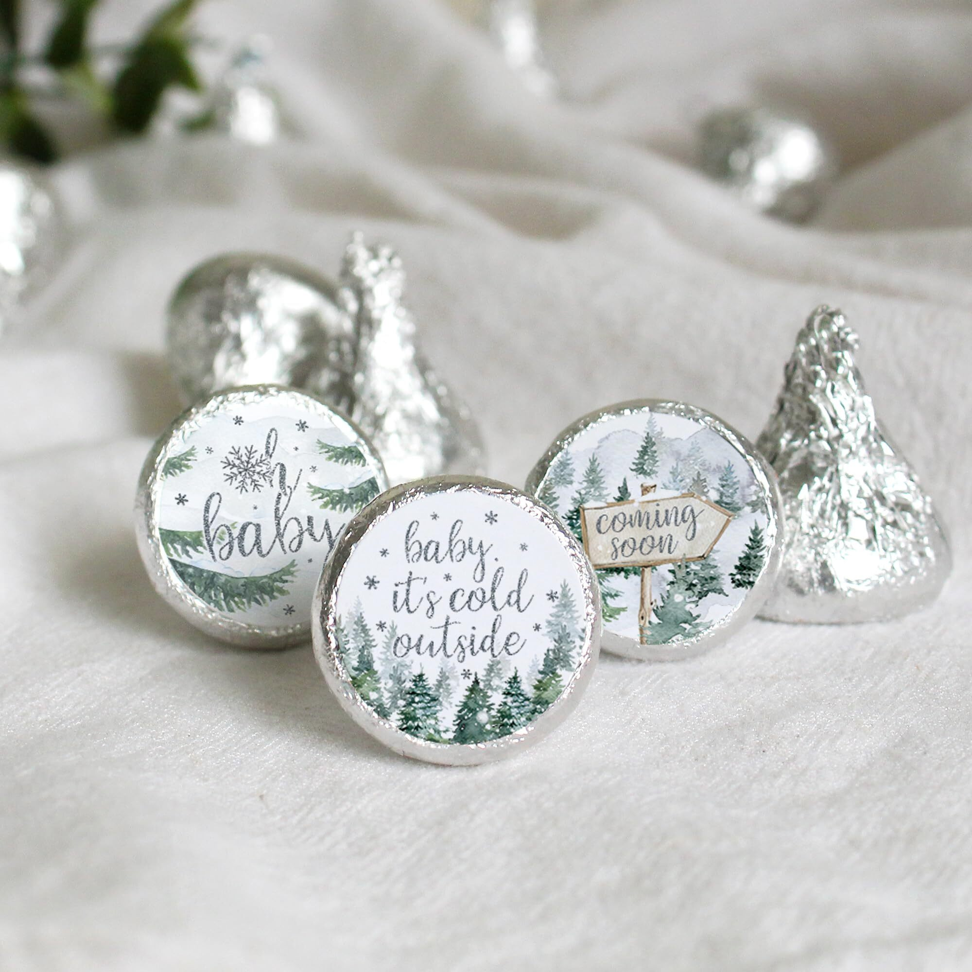 Baby It's Cold Outside Baby Shower Chocolate Kisses Party Favor Candy Stickers  Winter Wonderland Baby Shower - 180 Count