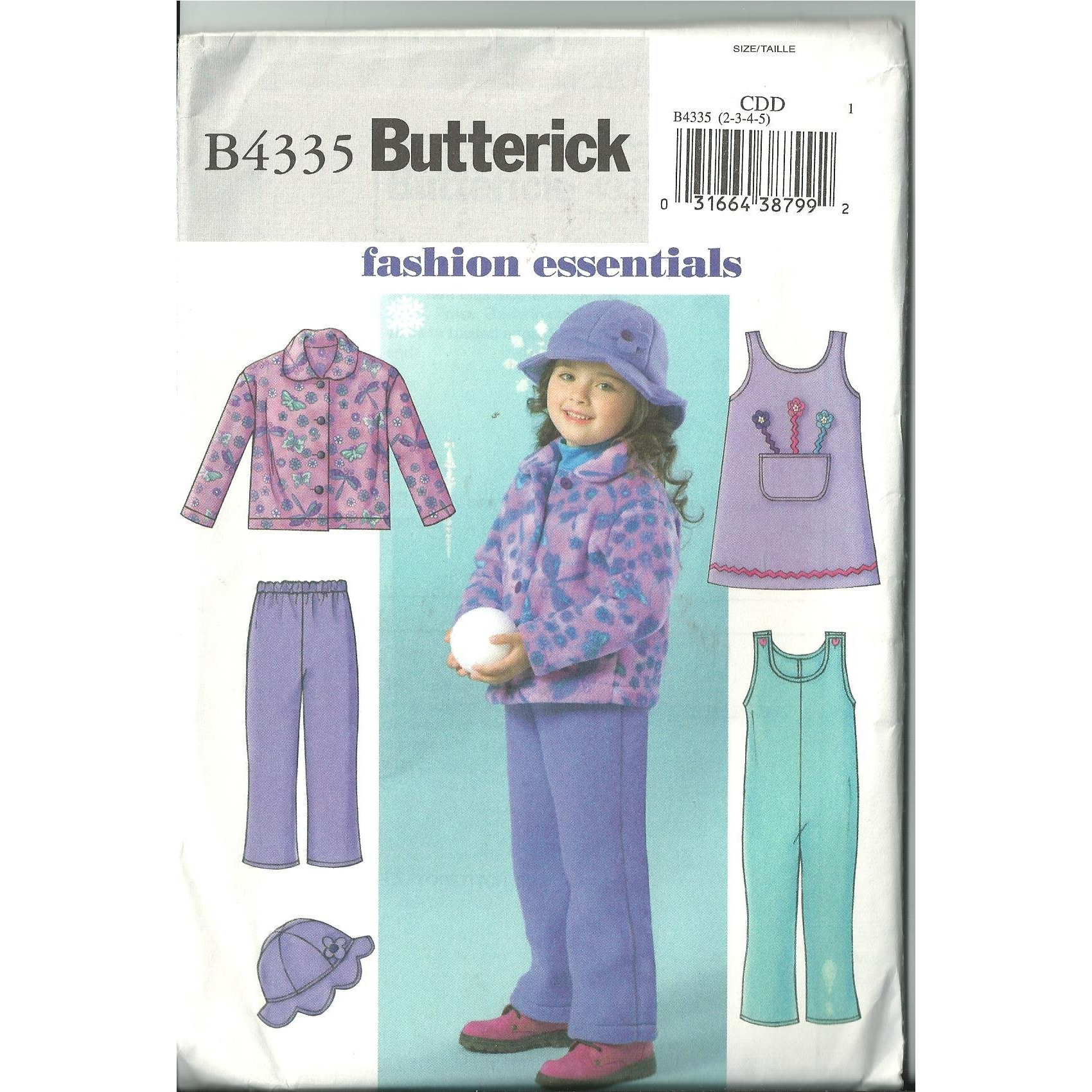 Butterick Sewing Pattern 4335 Girls Size 2-5 Easy Fleece Jacket Jumper Snow Pants Jumpsuit Hat