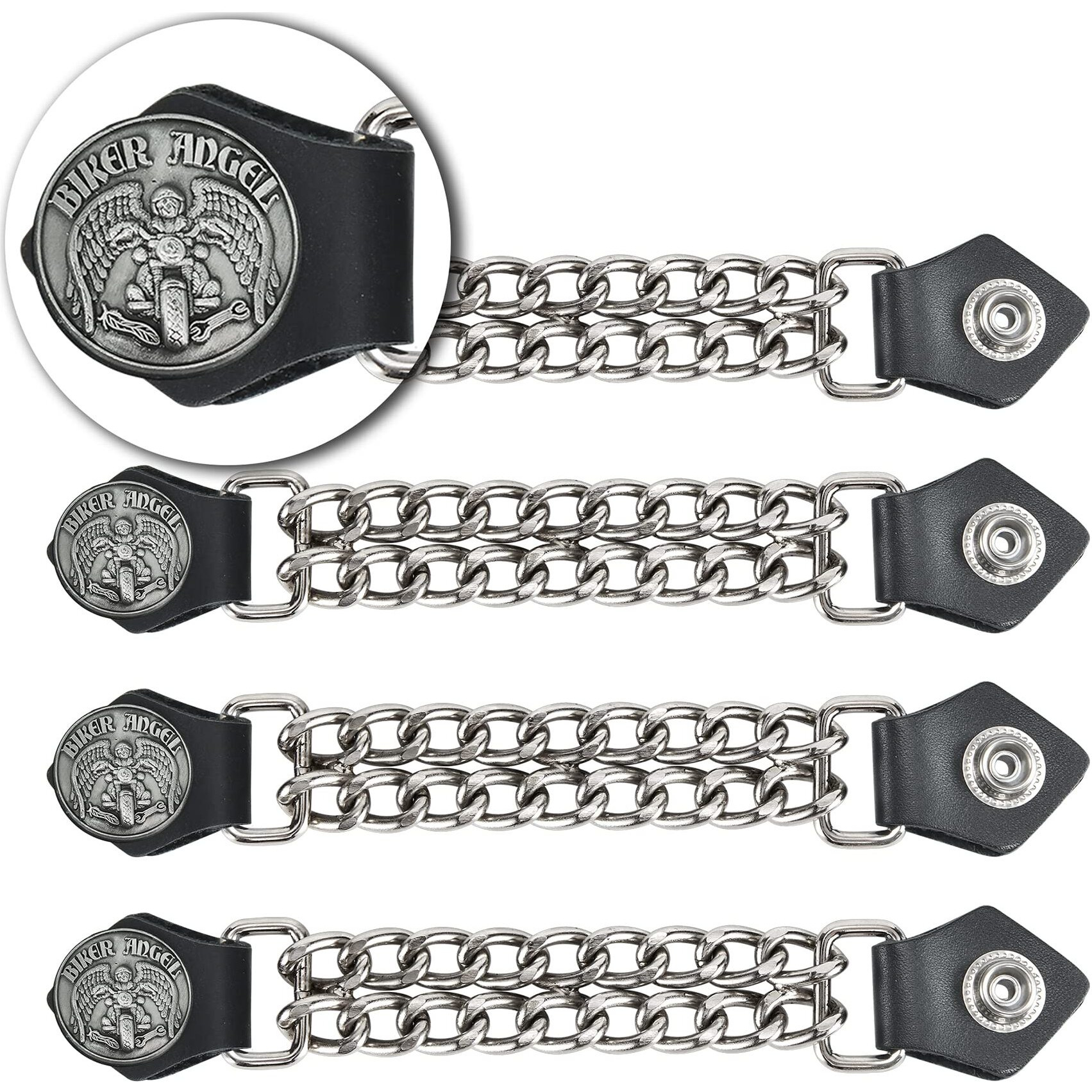 Dream Apparel 4Pcs Motorcycle Vest Extenders For Men  Biker Vest Extenders With Faux Leather Ends And Double Chrome Chains