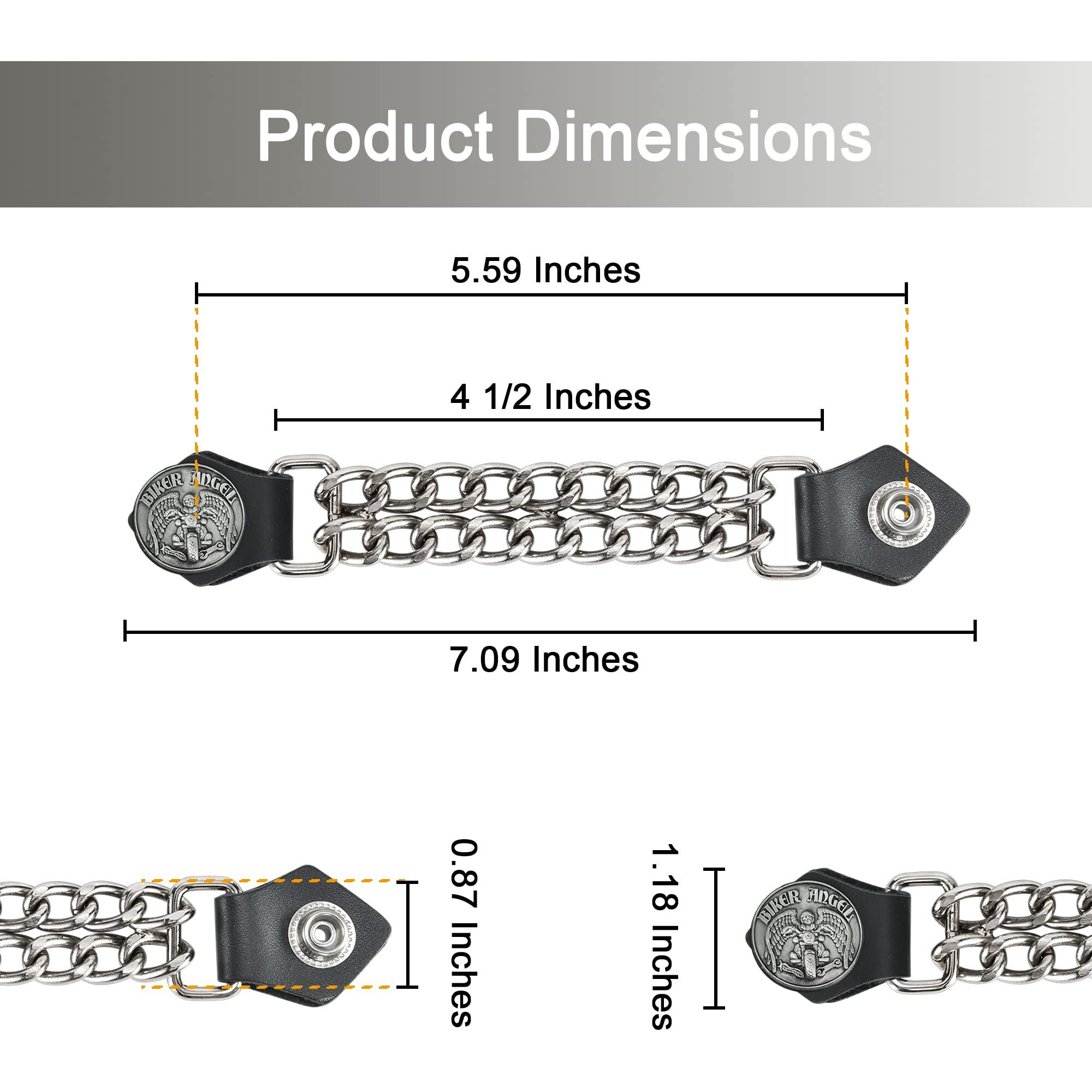 Dream Apparel 4Pcs Motorcycle Vest Extenders For Men  Biker Vest Extenders With Faux Leather Ends And Double Chrome Chains