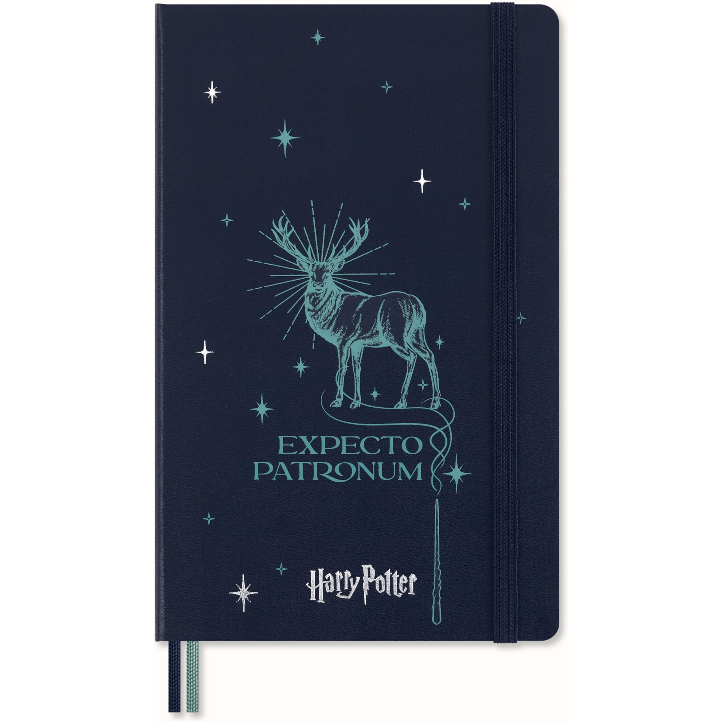 Moleskine Limited Edition Harry Potter Expecto Patronum Spell Notebook With Glow In The Dark Special-Effect  Hard Cover  Ruled  Large (5"" X 8.25"")  Petrolum Blue  176 Pages