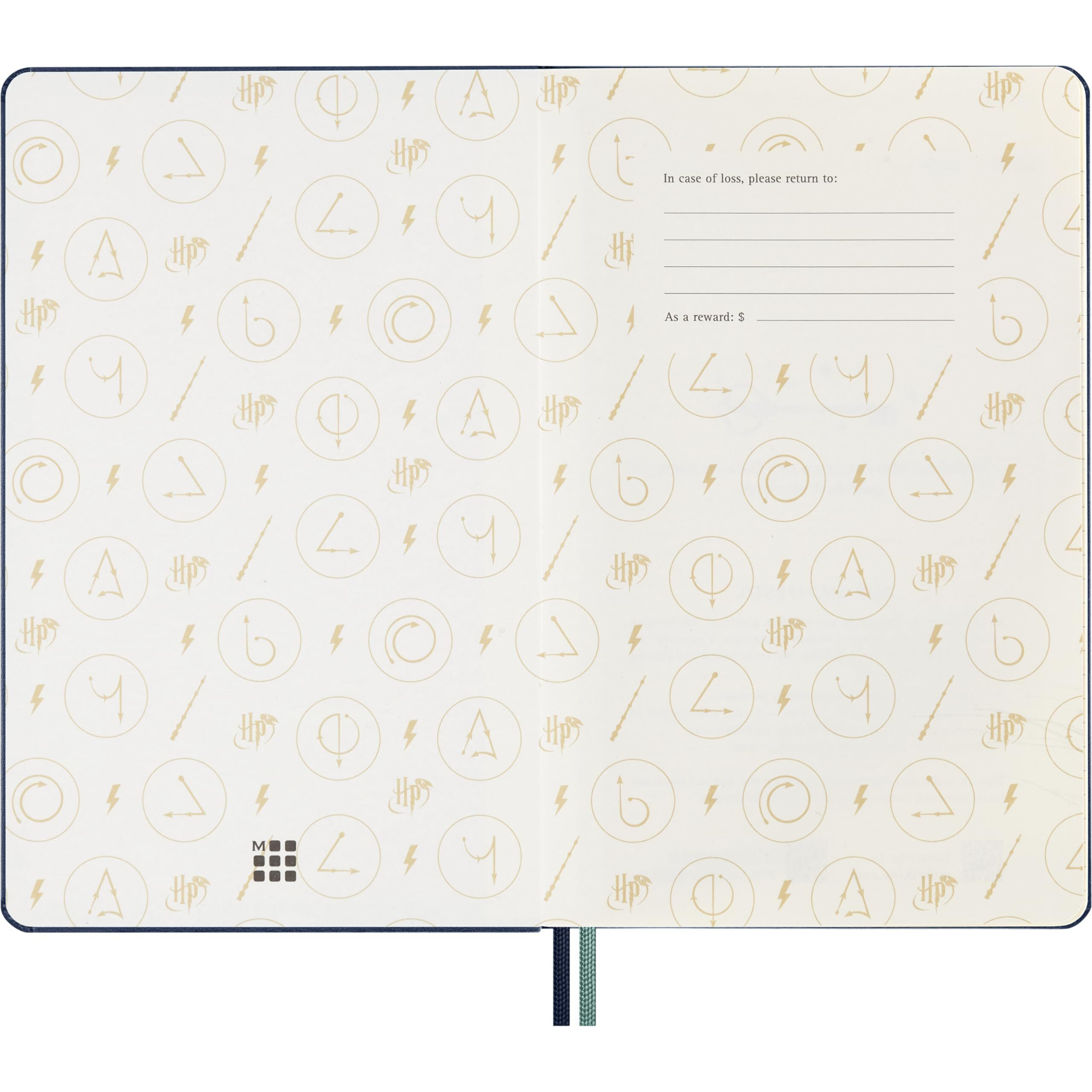 Moleskine Limited Edition Harry Potter Expecto Patronum Spell Notebook With Glow In The Dark Special-Effect  Hard Cover  Ruled  Large (5"" X 8.25"")  Petrolum Blue  176 Pages