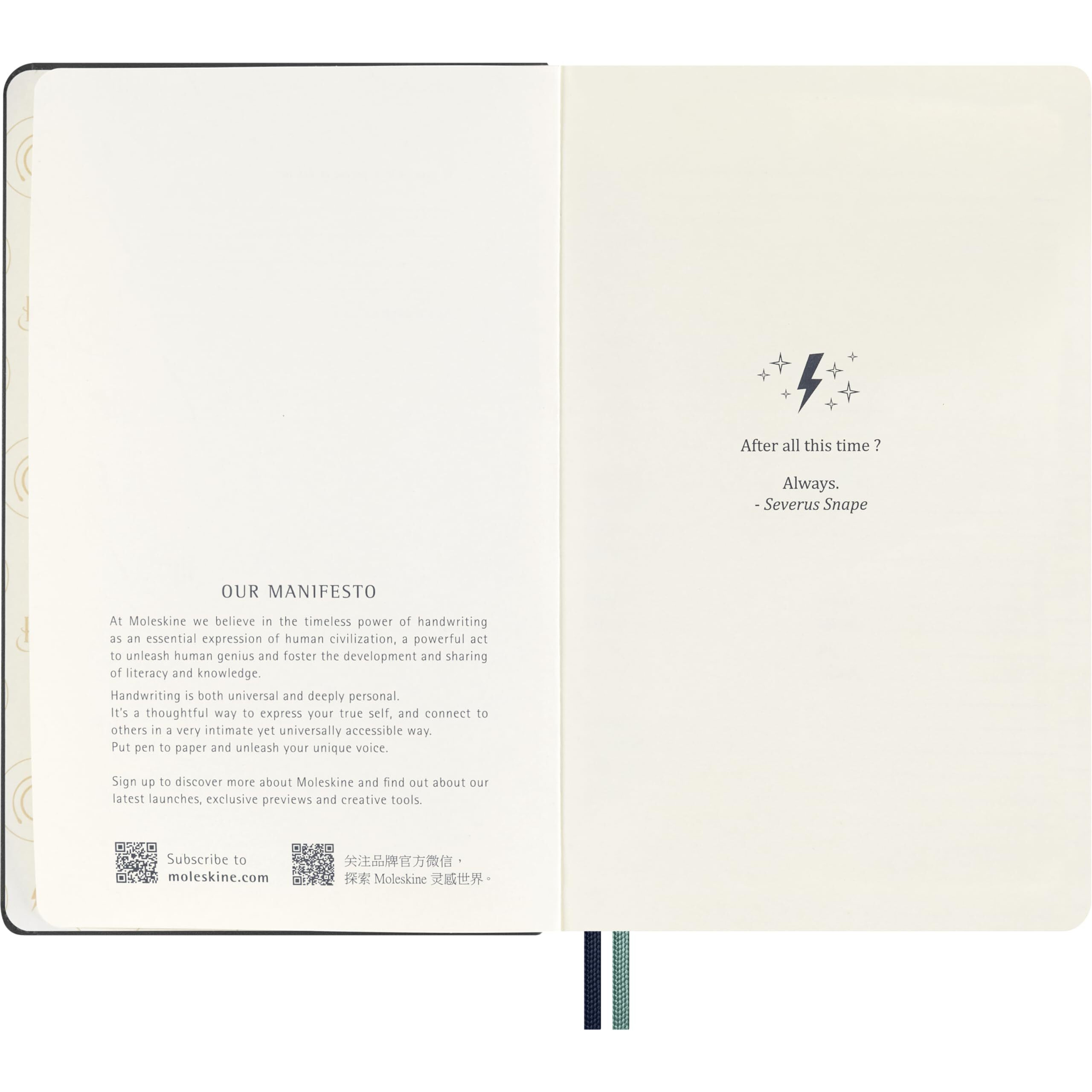 Moleskine Limited Edition Harry Potter Expecto Patronum Spell Notebook With Glow In The Dark Special-Effect  Hard Cover  Ruled  Large (5"" X 8.25"")  Petrolum Blue  176 Pages