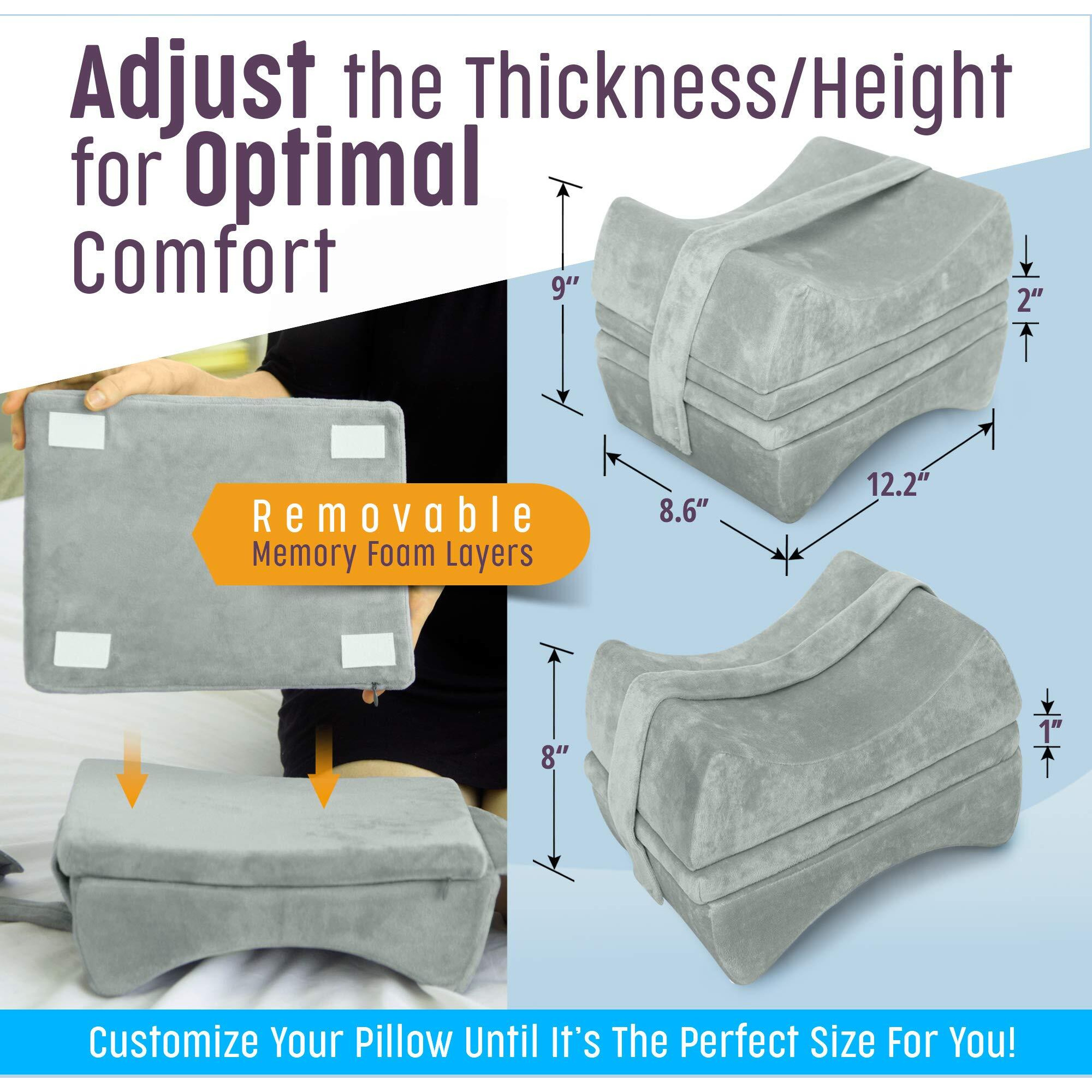 Flexicomfort Knee Pillow For Side Sleepers - Adjustable Memory Foam For Custom Comfort - Designed For Supportive Sleep Posture - Includes Removable Layers For Thickness Customization
