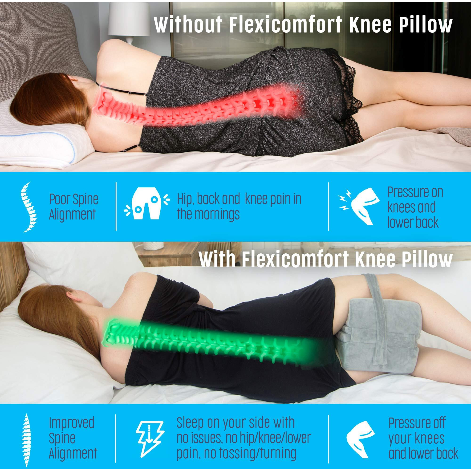 Flexicomfort Knee Pillow For Side Sleepers - Adjustable Memory Foam For Custom Comfort - Designed For Supportive Sleep Posture - Includes Removable Layers For Thickness Customization