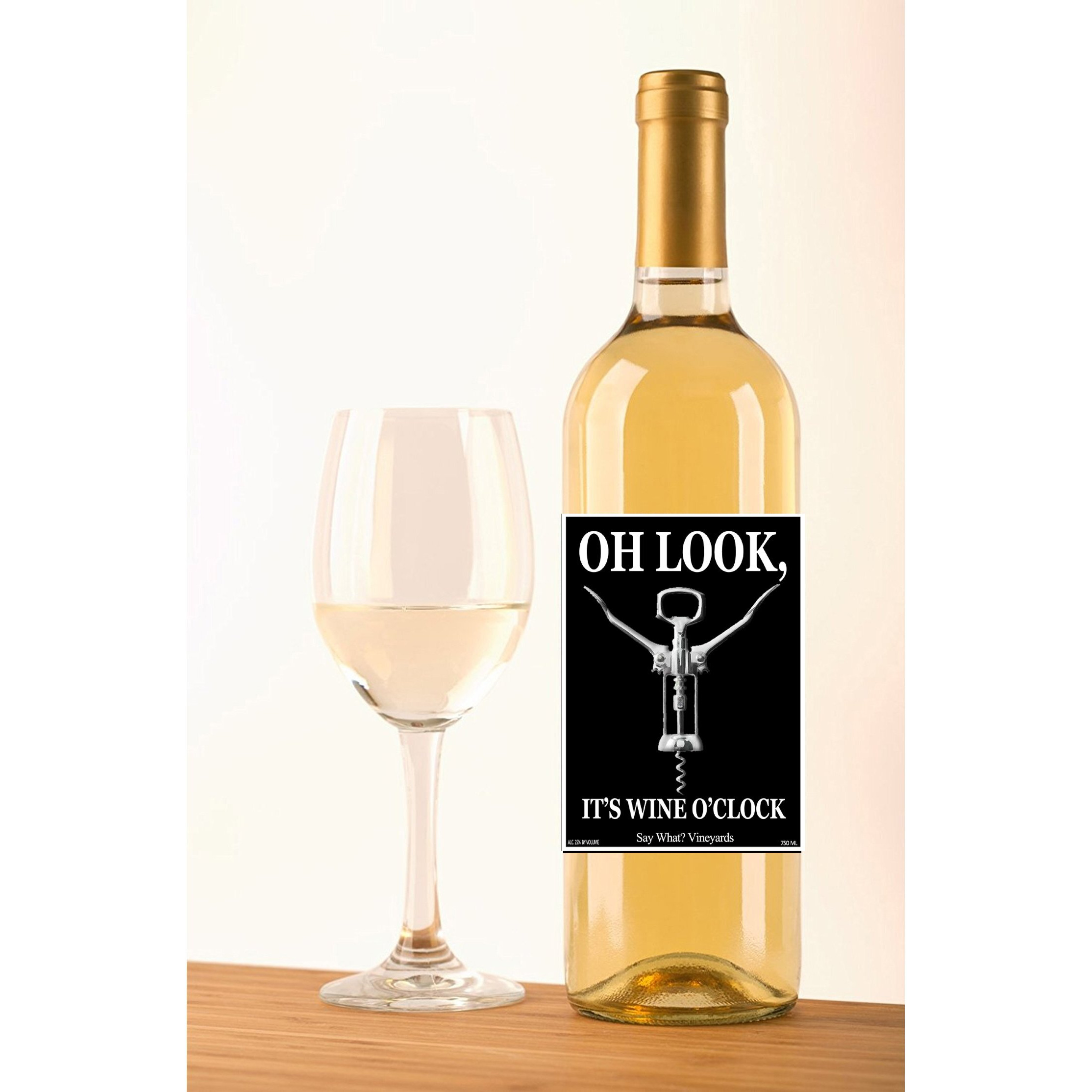 Set Of 12 Black And White Funny Wine Bottle Labels - 5 Inch X 4 Inch