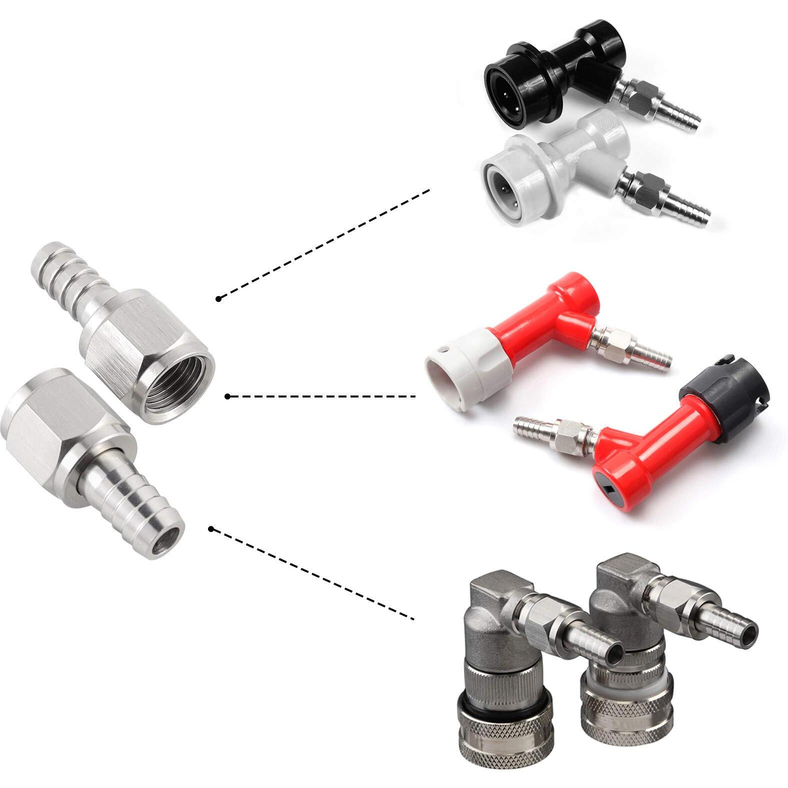 2 PairsMrbrew Homebrew Hose Swivel Nut Barb  1/4'' Barb & 5/16'' Barb  Stainless Steel Mfl Quick Disconnects Fittings For Brewing Keg System