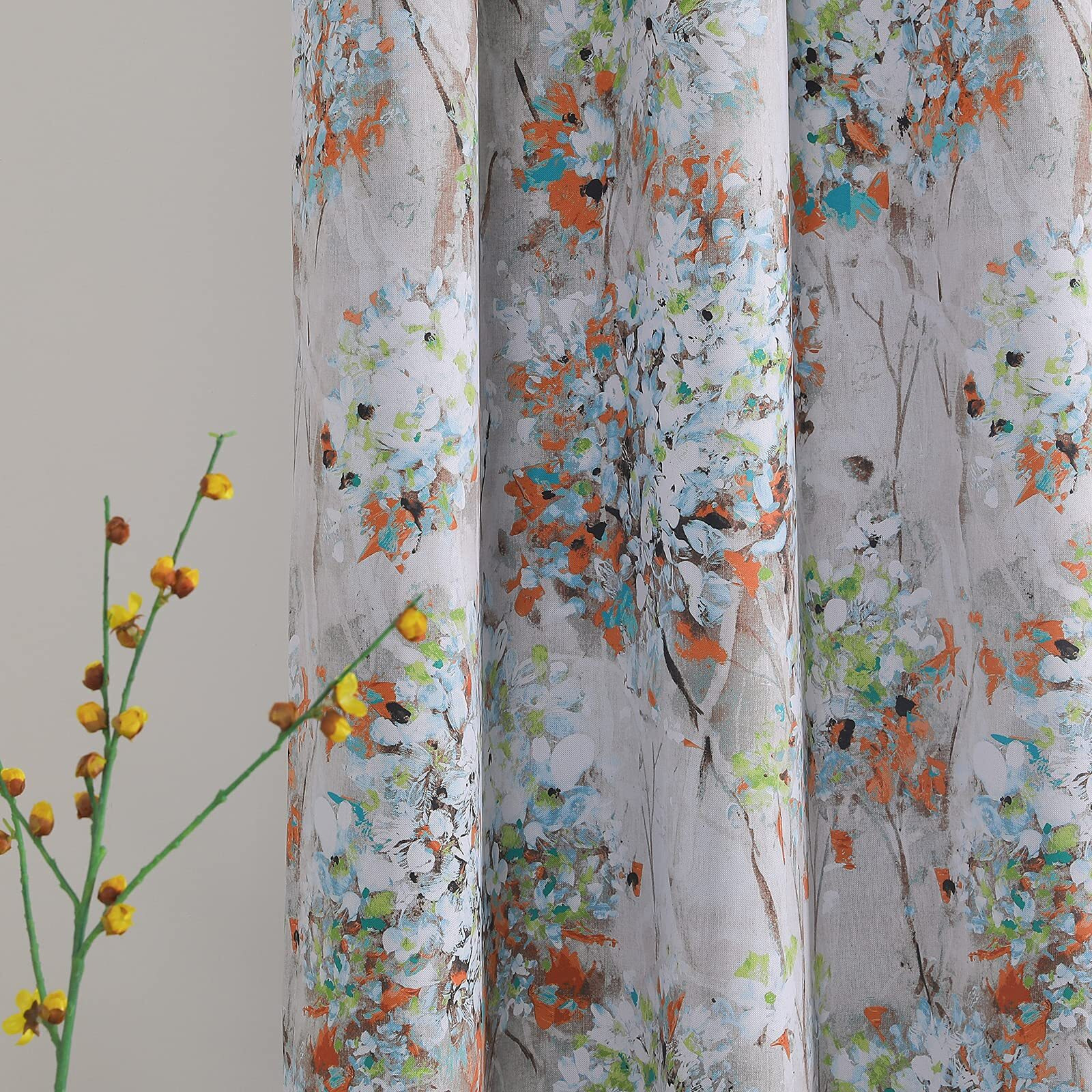 Mysky Home Floral Blackout Curtains 72 Inches Long Pink And Blue Curtains Farmhouse Curtains Room Darkening Window Curtains For Living Room Printed Flower Leaves Grommet Curtains Panels