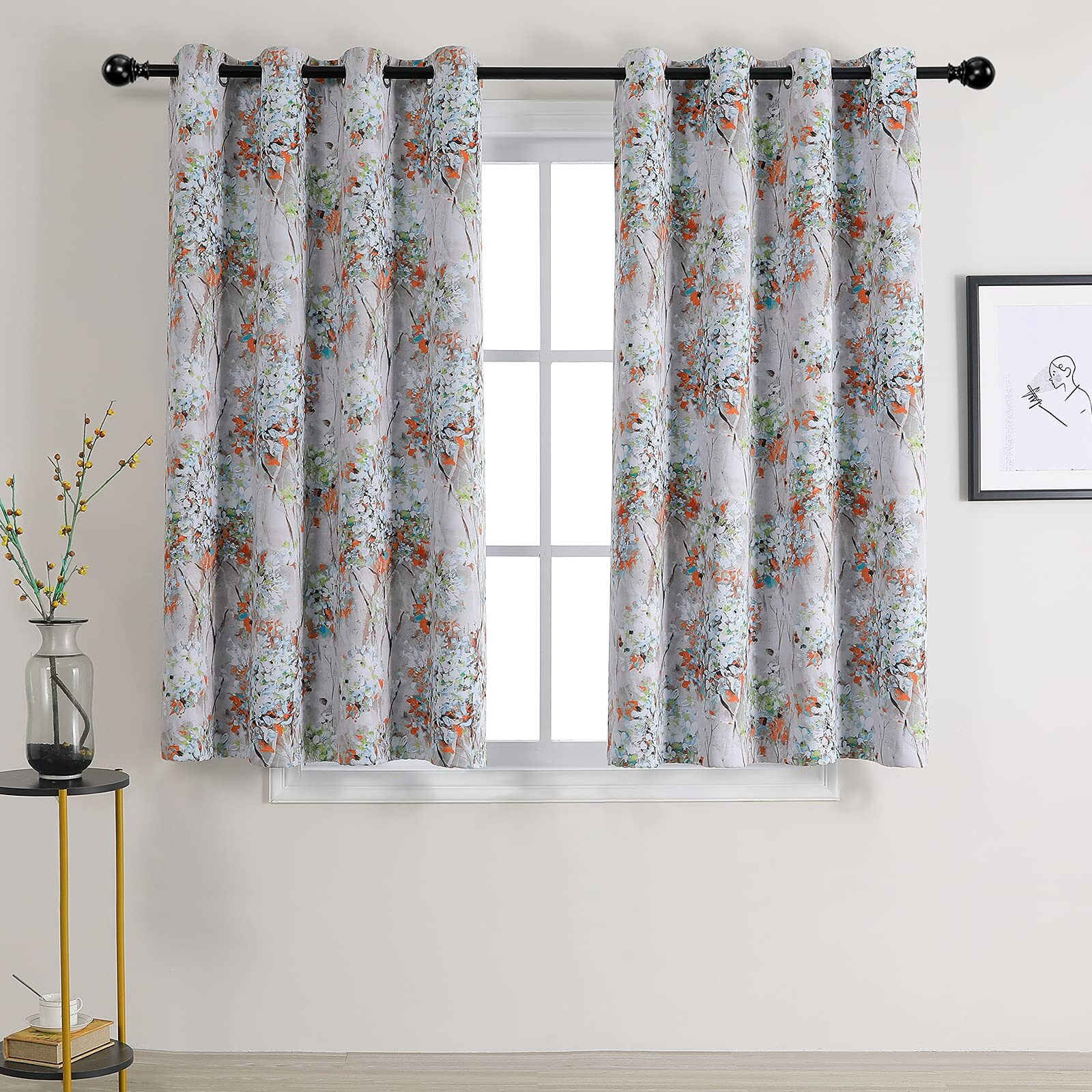 Mysky Home Floral Blackout Curtains 72 Inches Long Pink And Blue Curtains Farmhouse Curtains Room Darkening Window Curtains For Living Room Printed Flower Leaves Grommet Curtains Panels