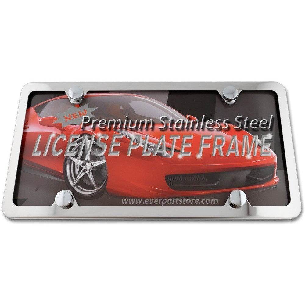 Lfparts Premium Slim Style Stainless Steel License Plate Frame (4 Holes  Polished Mirror Finish)
