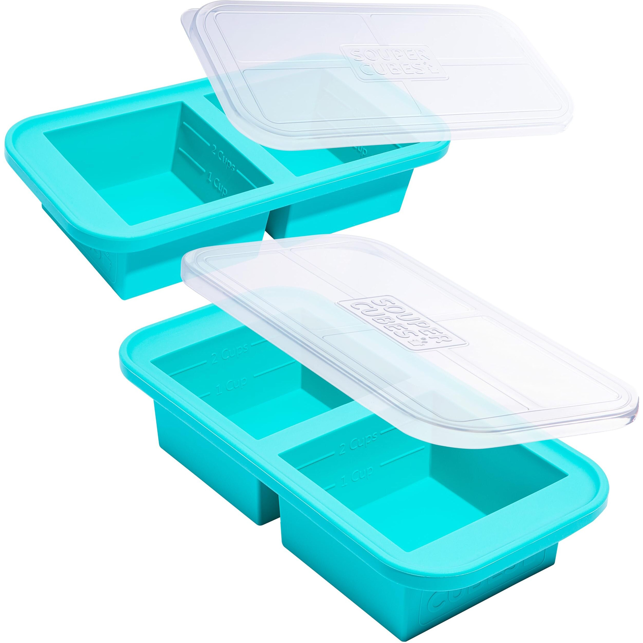 Souper Cubes 2 Cup Silicone Freezer Molds With Lids - Easy Meal Prep Container - Silicone Freezer Trays With Lid For Food  Stocks And More  Silicone Soup Freezer Molds - Aqua - 2-Pack