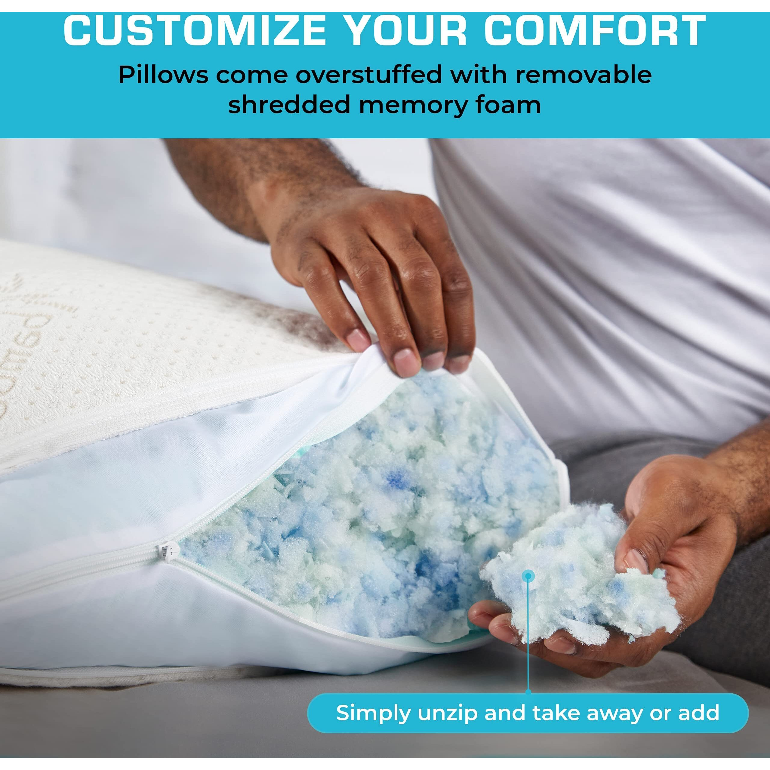Xtreme Comforts Pillows For Sleeping - Greenguard Gold Certified Adjustable King Memory Foam Pillow For Side  Back & Stomach Sleepers W/ Removable Cooling Zipper Cover - Made In The Usa