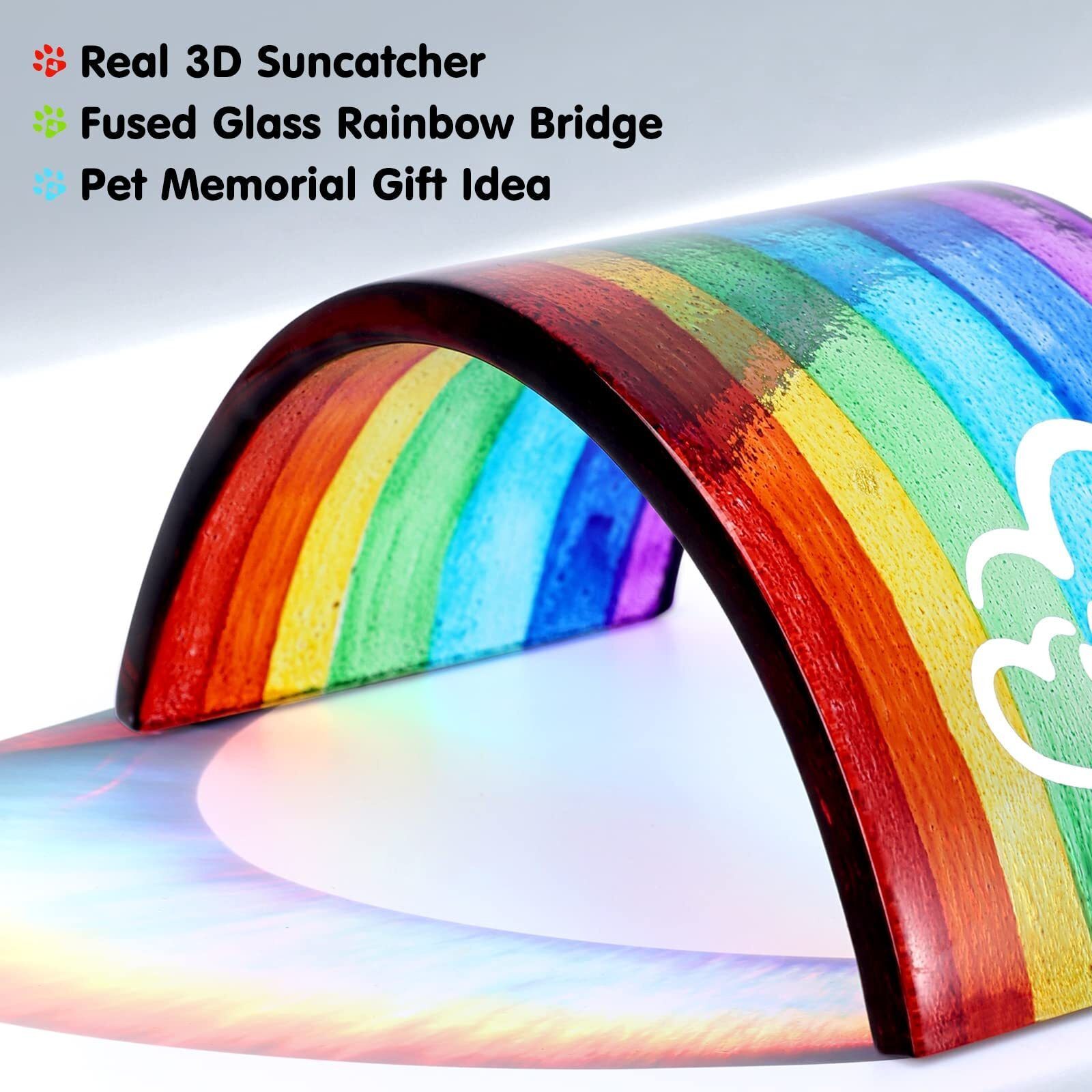 Huray Rayho Rainbow Bridge Fused Glass 3D Colorful Bridge With Sympathy Card Memorial Gift For Dog Cat Guinea Pig Lover Pet Lost Present Sorry Gift Set Of 2