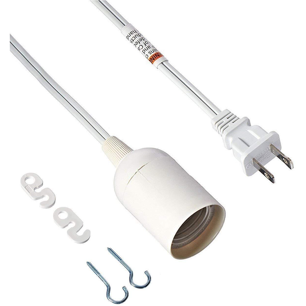 Simple Deluxe 20 Feet Extension Hanging Lantern Pendant Light Lamp Cord Cable E26 Socket (No Bulb Included)  White