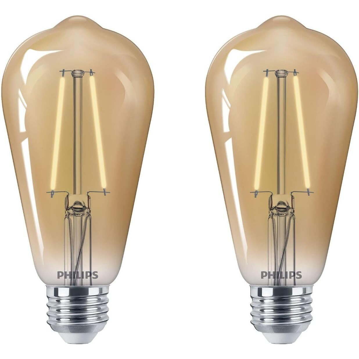 Philips Led Vintage Flicker-Free Amber Straight St19 Dimmable  Eyecomfort Technology  300 Lumen  Amber Light(2000K)  4.4W40W  Title 20 Certified  E26 Base  2-Pack  (564849)