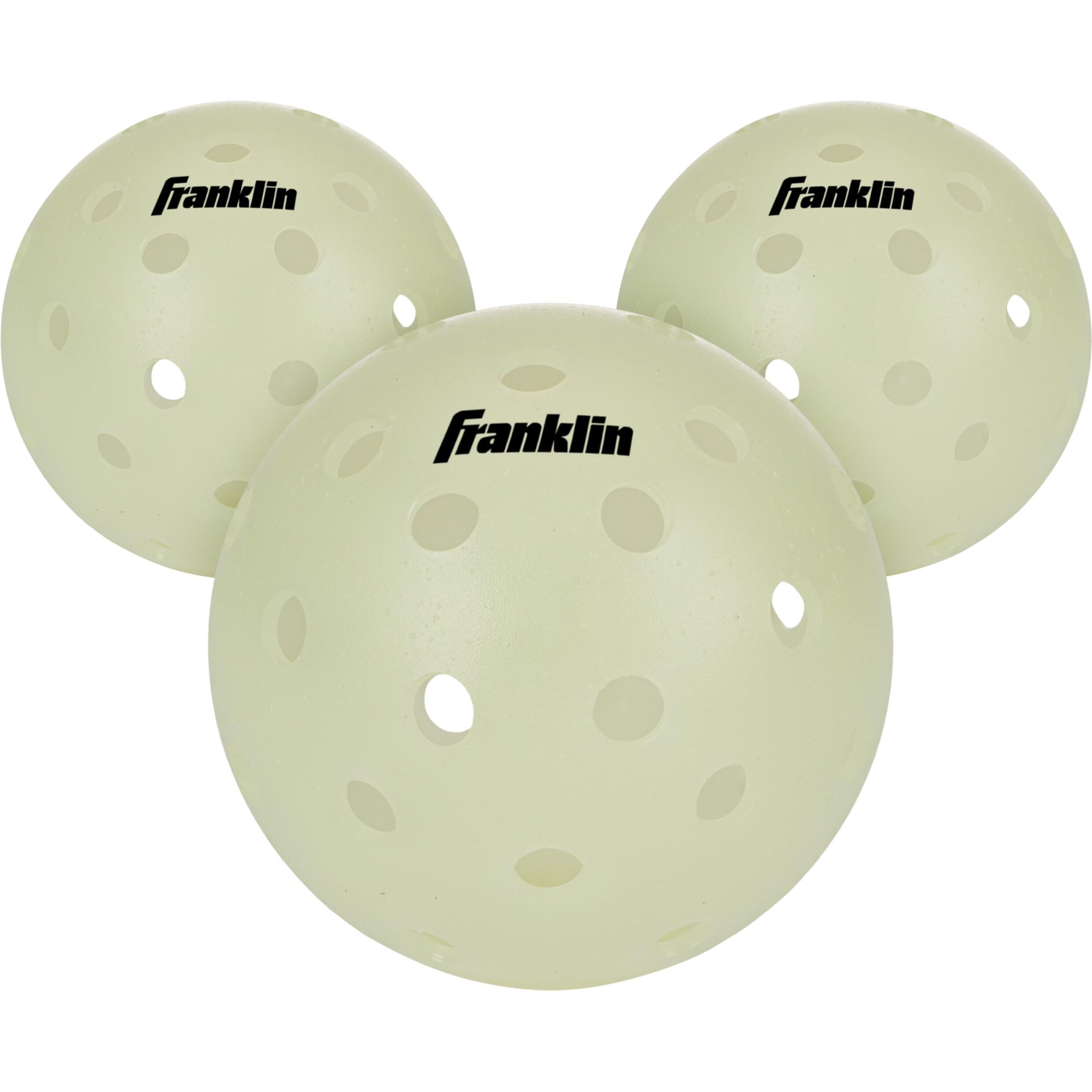 Franklin Sports Glow In The Dark Outdoor Pickleballs - Light Up Pickleball Balls For Nighttime Pickleball - Glow In The Dark Green Pickleball Balls - Charge In Indoor Light + Sunlight - 3 Pack