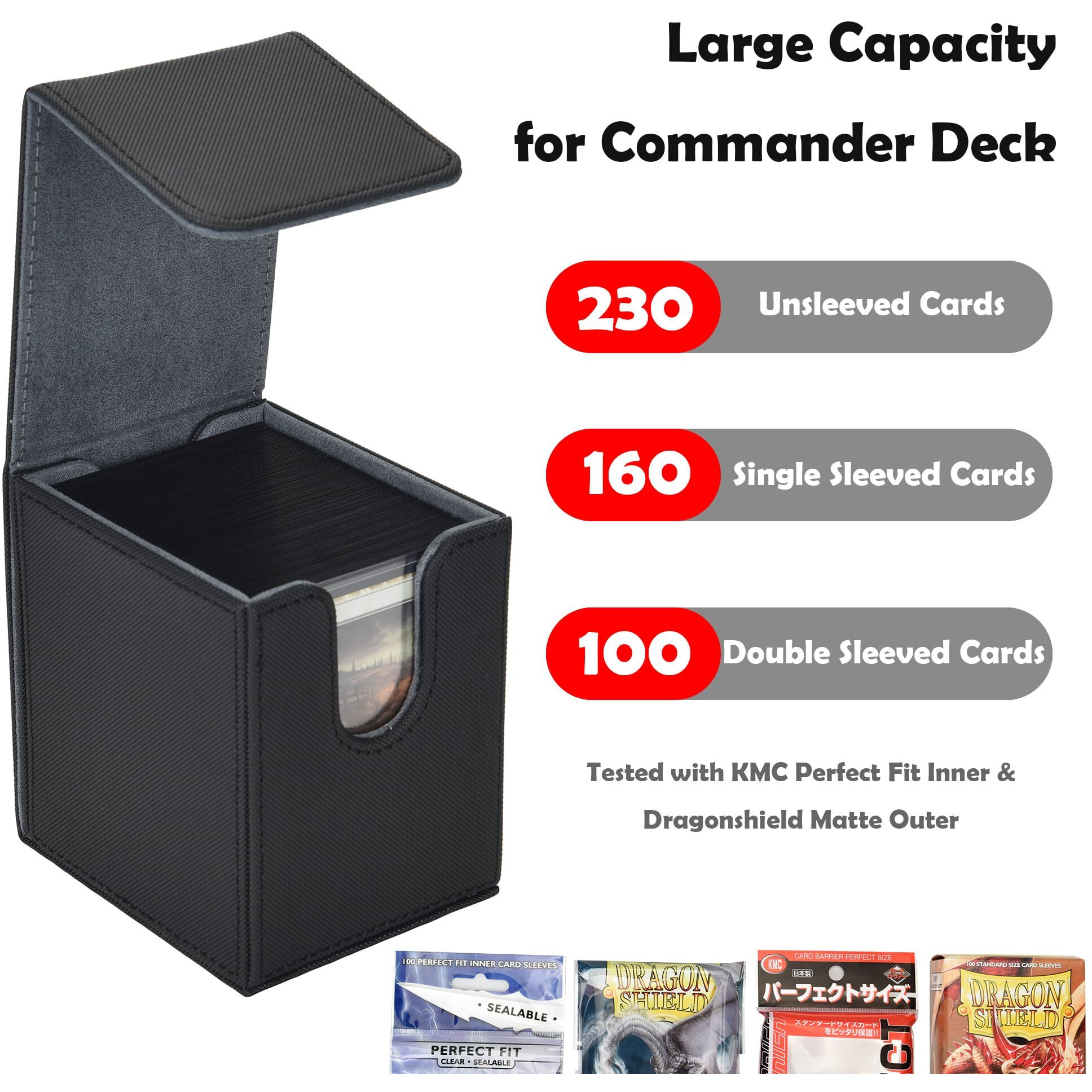 Zettokete Card Deck Box With 2 Dividers Large Capacity Trading Card Storage Box Fits 100+ Double-Sleeved Cards Pu Leather Deck Case Compatible With Magic Commander Yugioh Tcg Ccg(White)