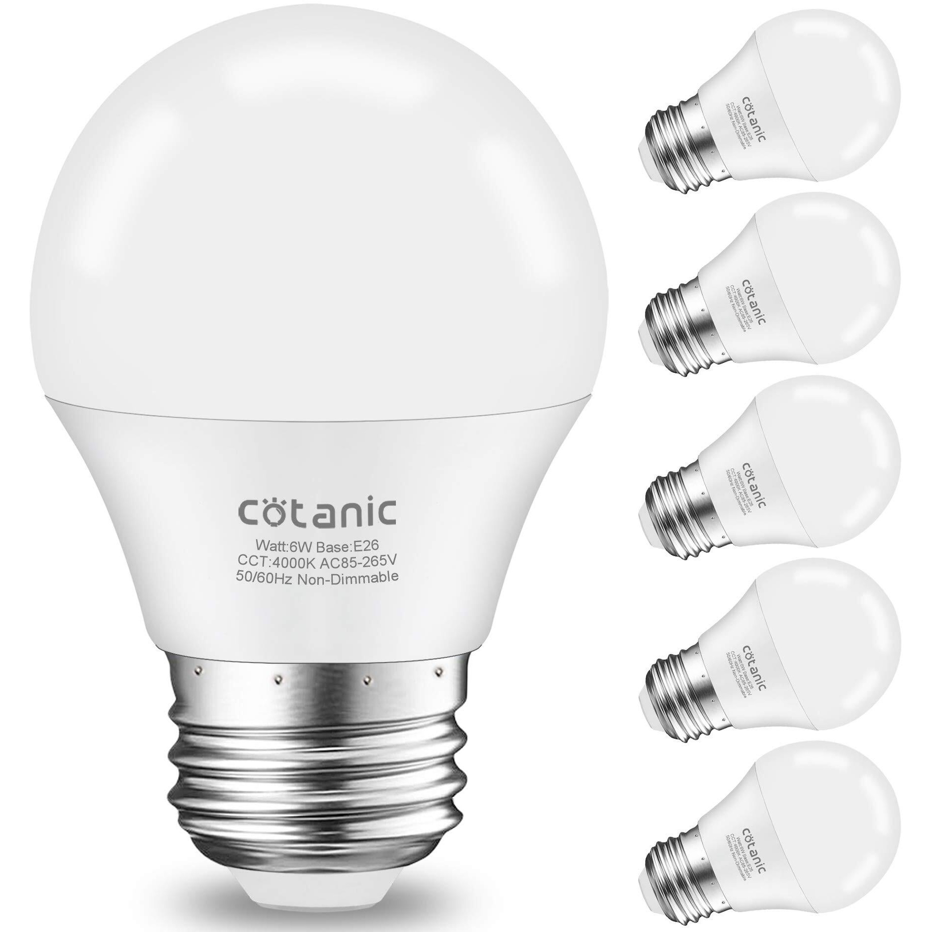 Cotanic A15 Led Bulb  Ceiling Fan Bulbs 6W (60W Equivalent) 4000K Natural Daylight E26 Standrad Base Light 600Lm Cri 80+ Led Globe Shape Bulb Non-Dimmable 6 Packs