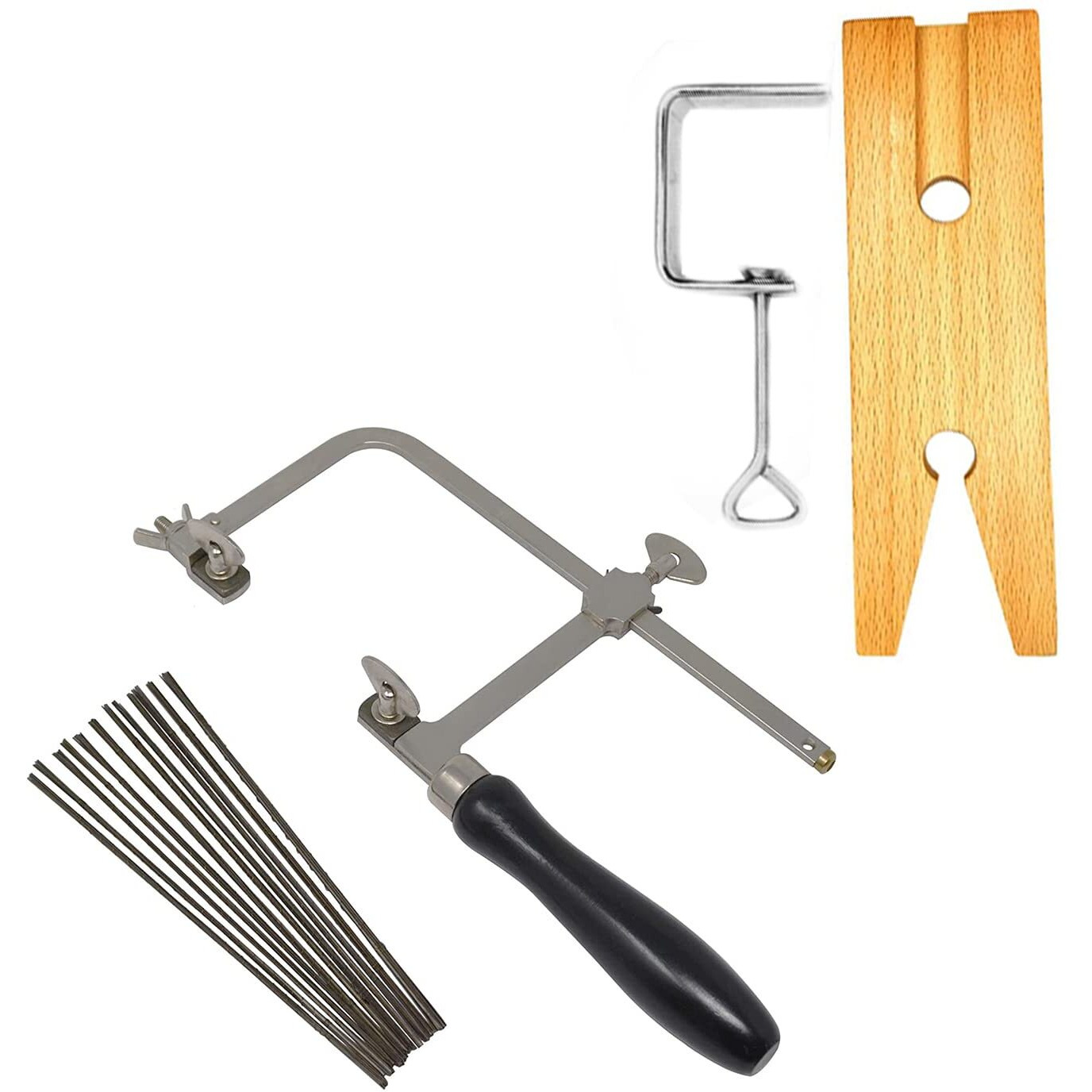 Megacast 3 In 1 Professional Jeweler's Saw Set Saw Frame 144 Blades Wooden Pin Clamp Wood Metal