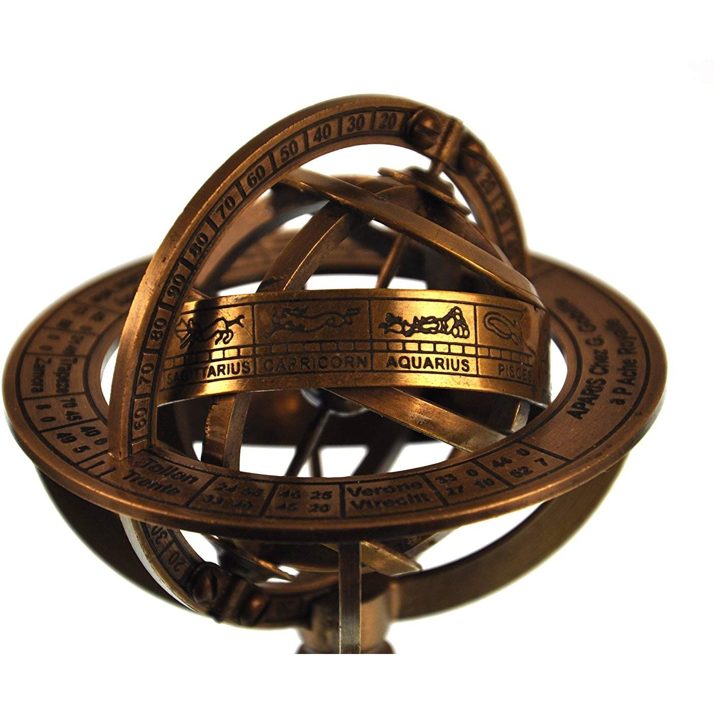 5"" Nautical Brass Armillary Sphere World Globe Rosewood Base Table Decor Gift