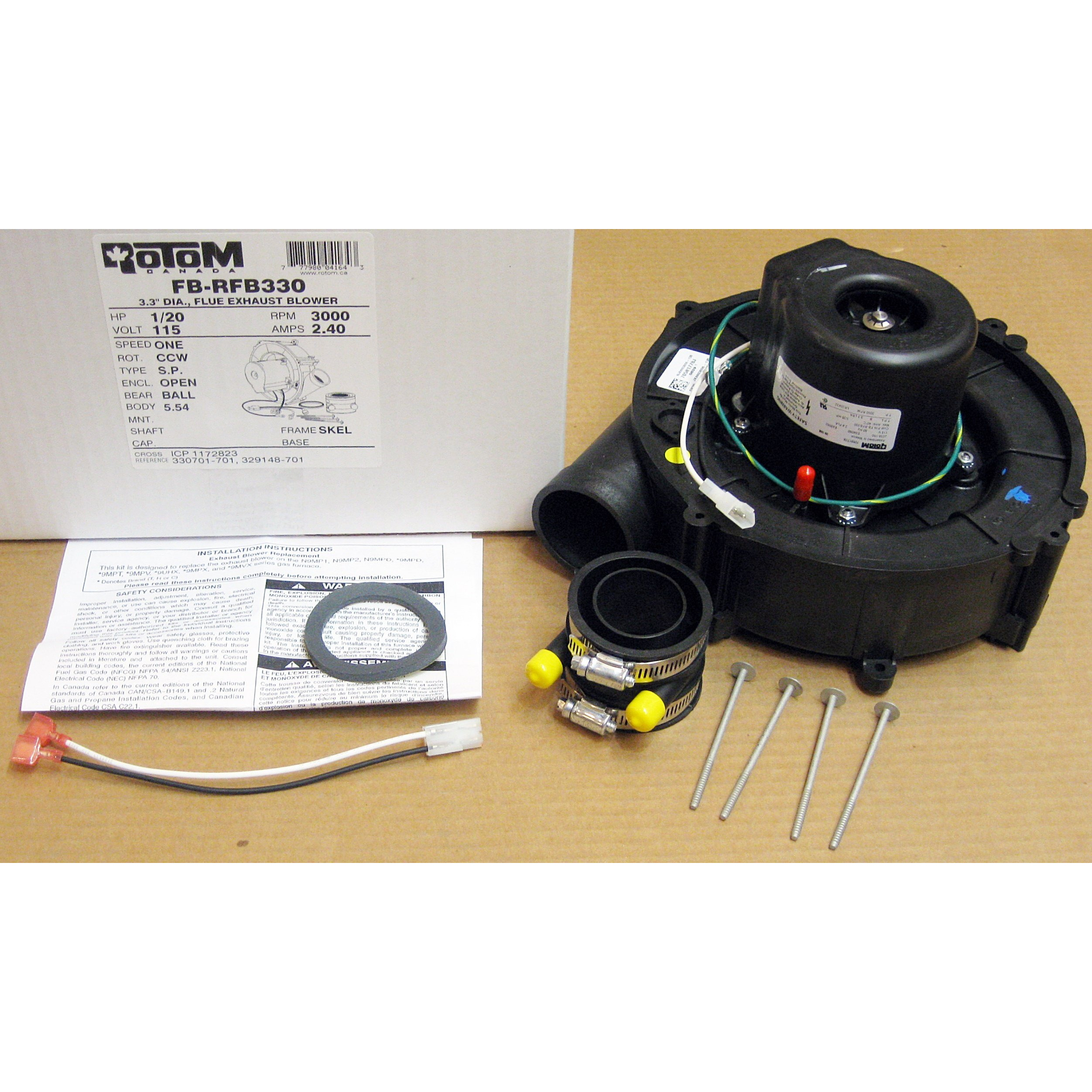 Intercity Furnace Flue Exhaust Venter Blower 115V - 330701-701  329148-70 11013915 Rotom Fb-Rfb330 By Rotom