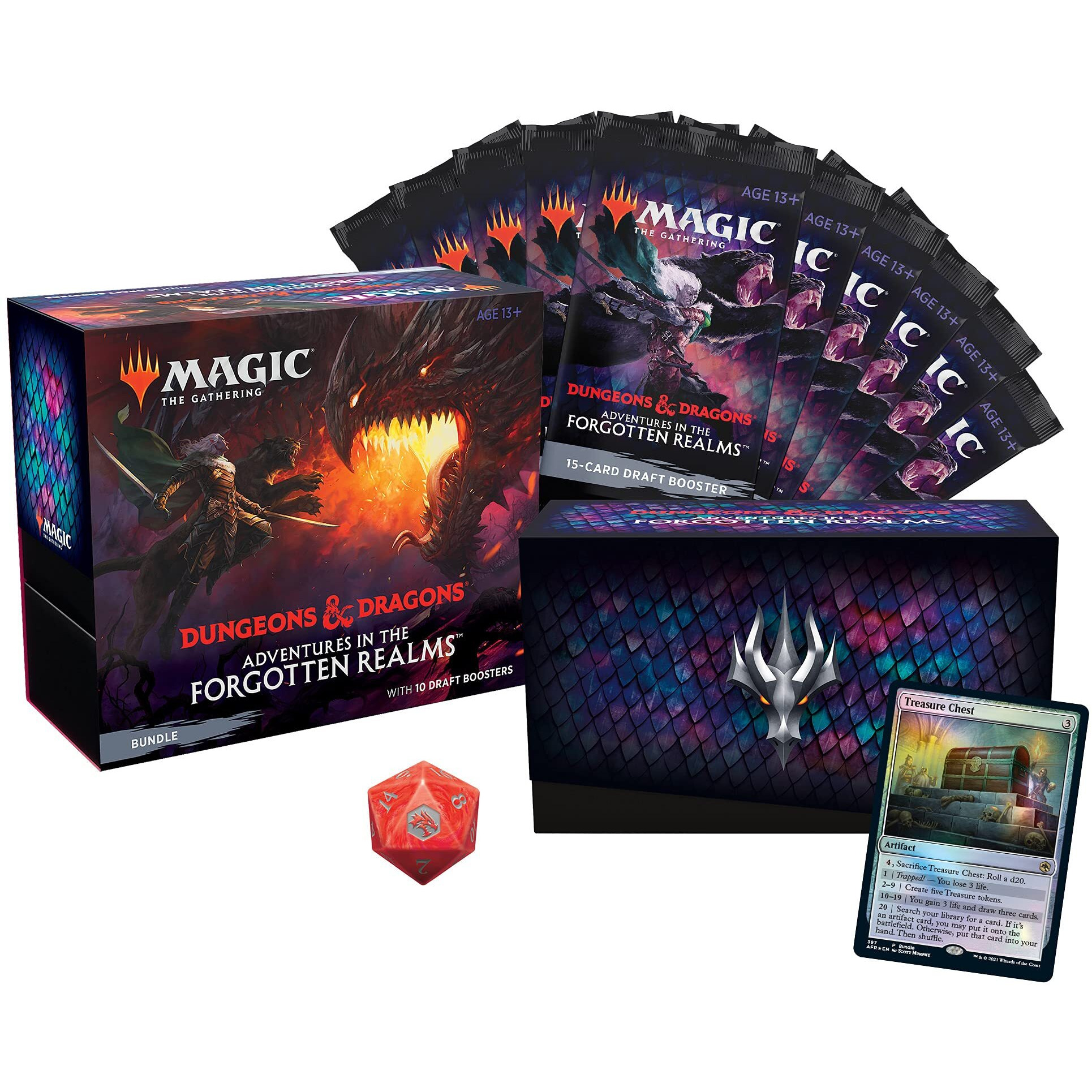 Magic The Gathering Adventures In The Forgotten Realms Bundle | 10 Draft Boosters (150 Magic Cards) + Accessories
