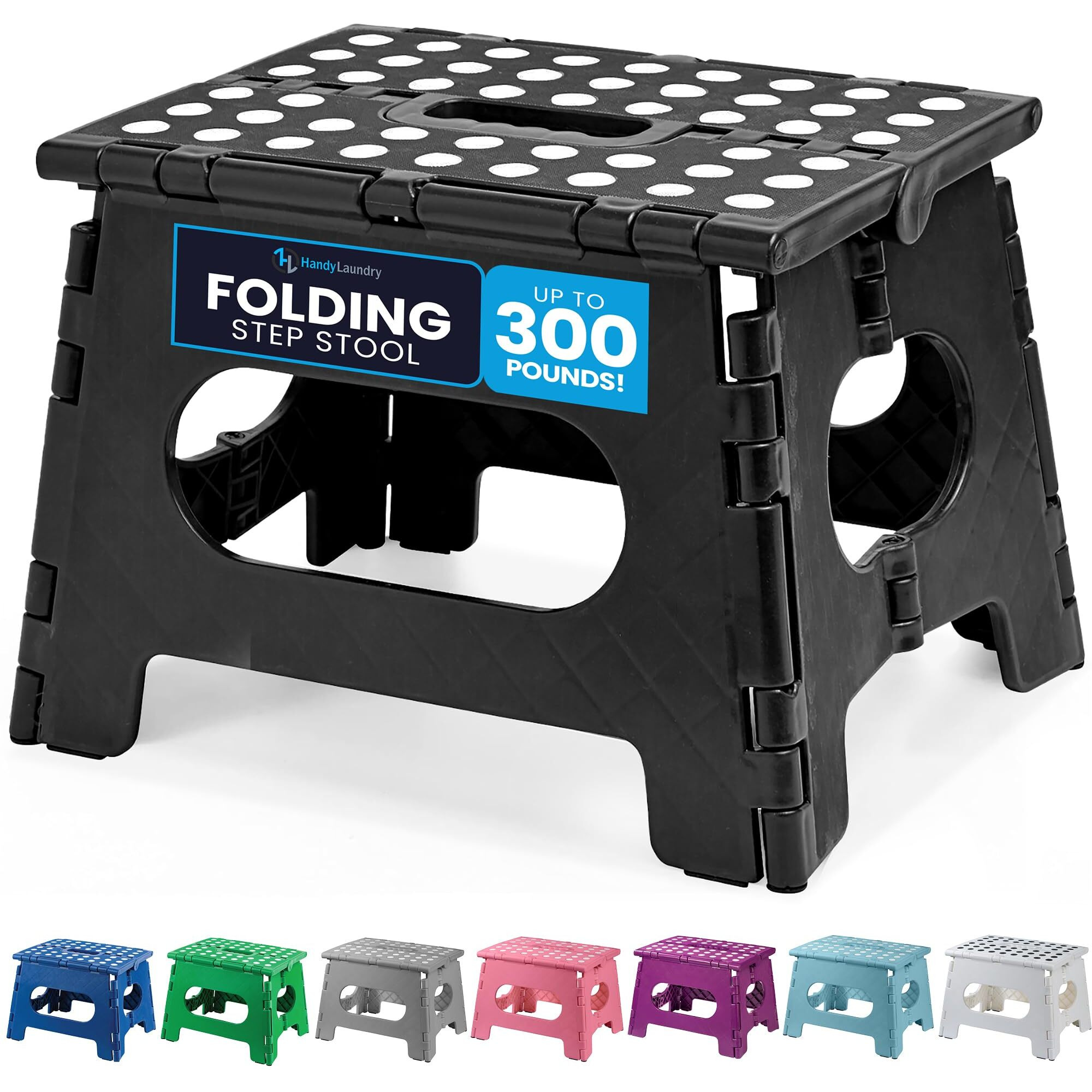 Handy Laundry - Folding Step Stool Is Sturdy Enough To Support Adults And Safe Enough For Kids. Opens Easy With One Flip. Great For Kitchen  Bathroom Or Bedroom (Black)