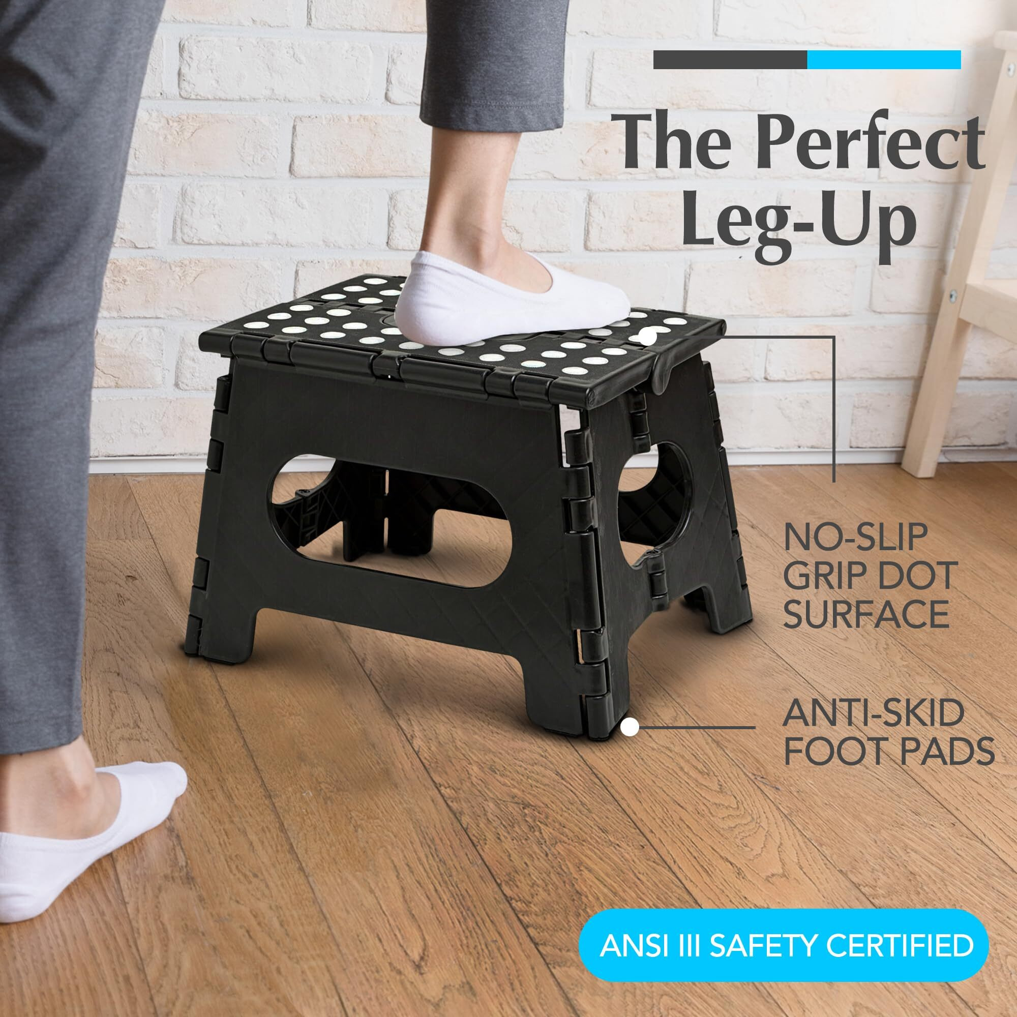 Handy Laundry - Folding Step Stool Is Sturdy Enough To Support Adults And Safe Enough For Kids. Opens Easy With One Flip. Great For Kitchen  Bathroom Or Bedroom (Black)