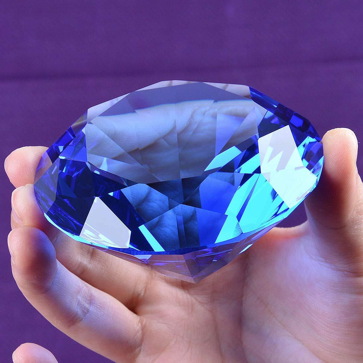 Zoogamo 2  / 60 Mm Dark Blue Diamond Shaped Glass Crystal Paperweight - Home Office Decor & Wedding Favors Centerpieces Decoration With Gift Box