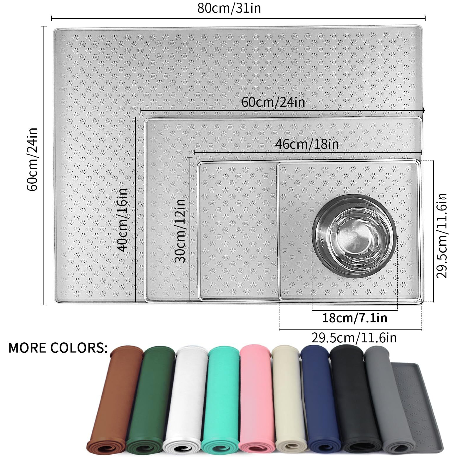 Ptlom Anti-Slip Dog Bowl Mats - High-Lips Food & Water Mat  Silicone Pet Placemat For Small To Large Dogs & Cats