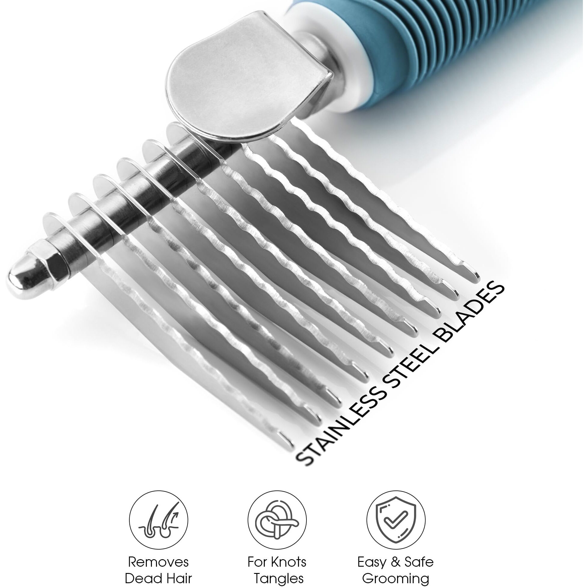 Poodle Pet Dematting Fur Rake Comb Brush Tool - Dog And Cat Comb With Long 2.5 Inches Steel Safety Blades For Detangling Matted Or Knotted Undercoat Hair (Blue  Dematting Comb)