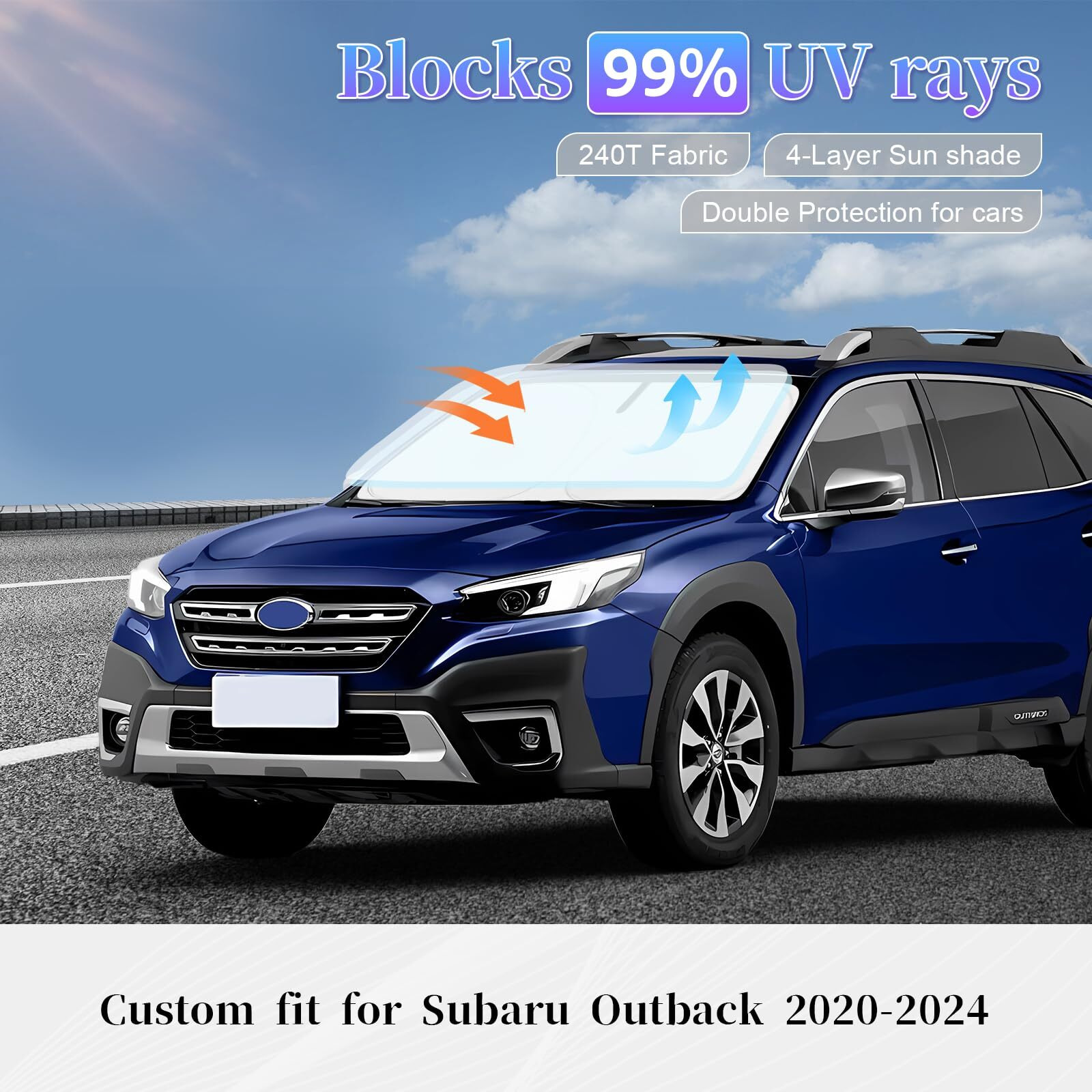 Sun Shade Sunshade For Subaru Outback Windshield Cover 4-Layer Front Window Shade Custom Fit 2020-2024 2025 Outback Suv Base Premium Limited Touring Sun Visor 240T Retractable Shade Car Accessories