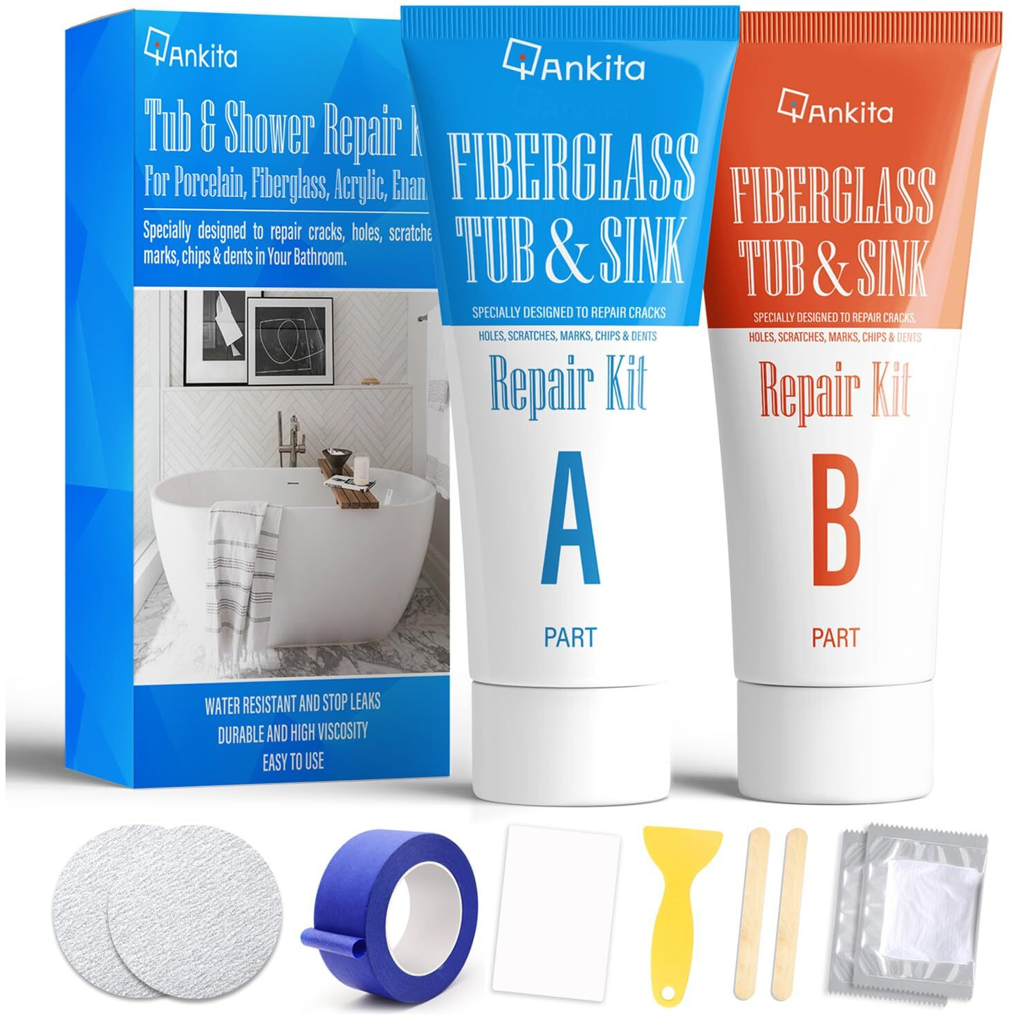 Tub Repair Kit White  Tub Chip And Bathtub Repair Kit For Enamel  Fiberglass  Acrylic  Porcelain  Patch And Repairs Chips  Cracks  Scratches  Rust  Holes On Tub  Toilet  Sink  Shower  Tray In Bathroom
