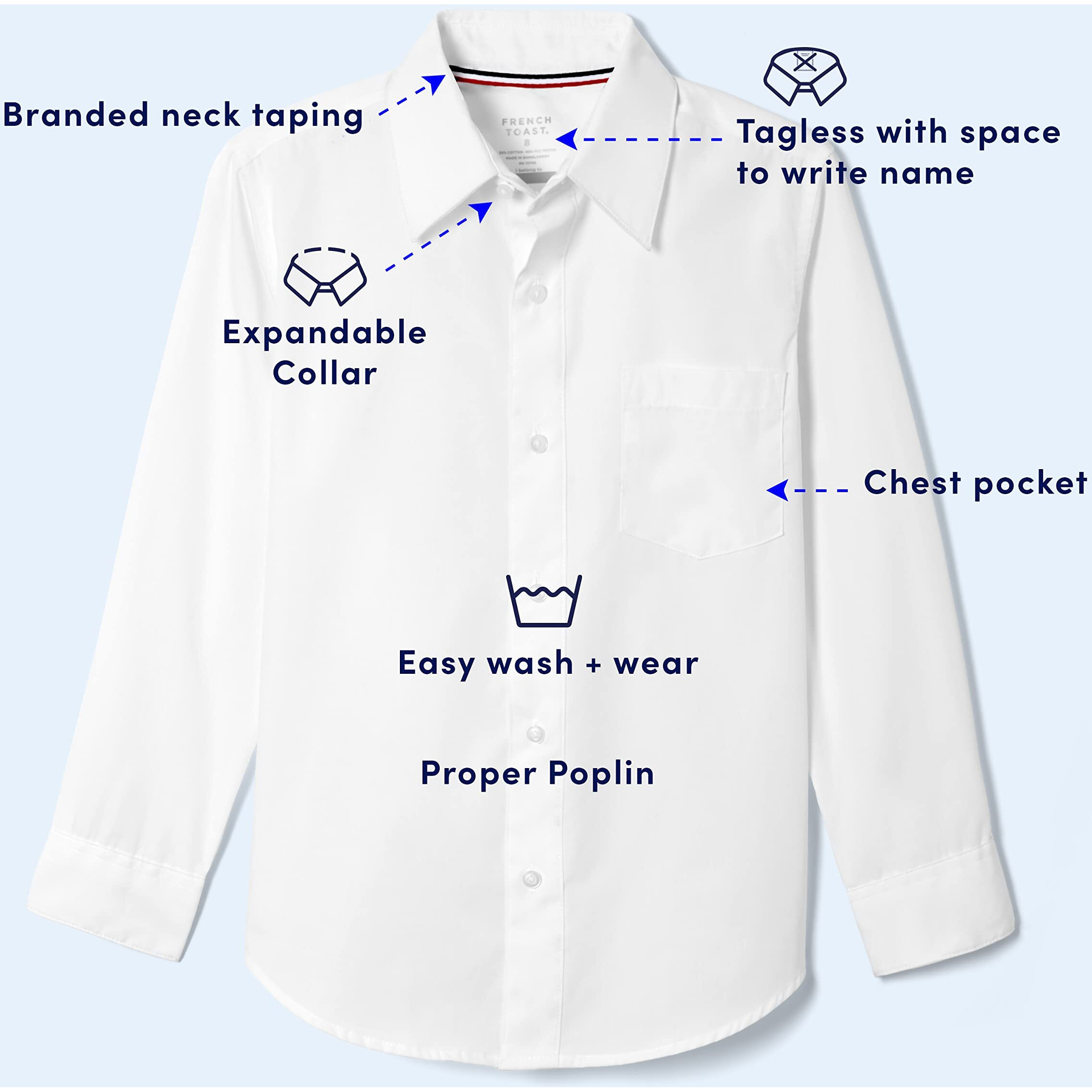 French Toast Boys' Long Sleeve Classic Dress Shirt (Standard & Husky)  White  14