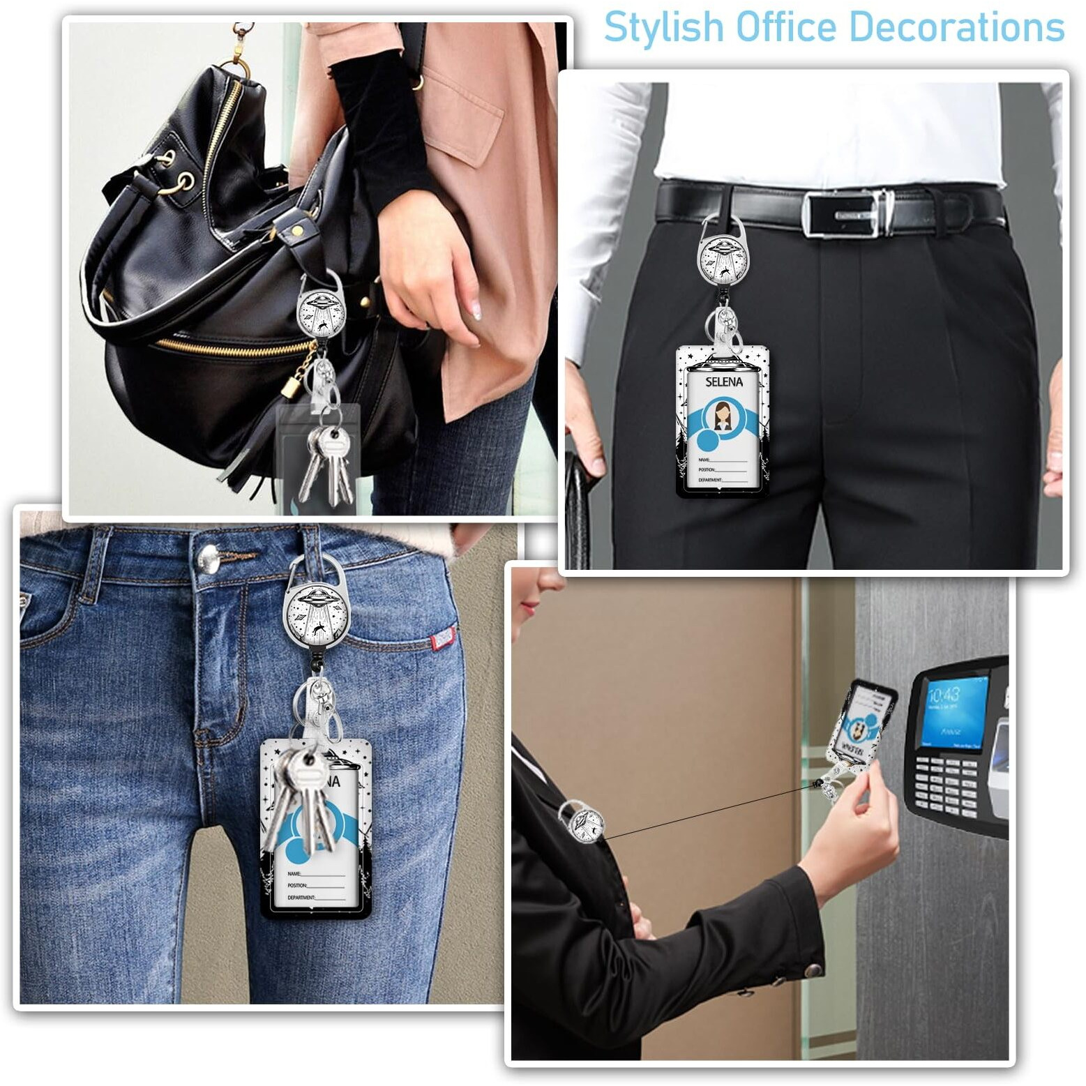 Piefly Lanyards For Id Badges  Badge Holder With Retractable Badge Reel Clip  Art Ufo Night Work Card Name Tag Keychain Lanyard Vertical Id Card Protector For Women Nurse Doctor Teacher Student