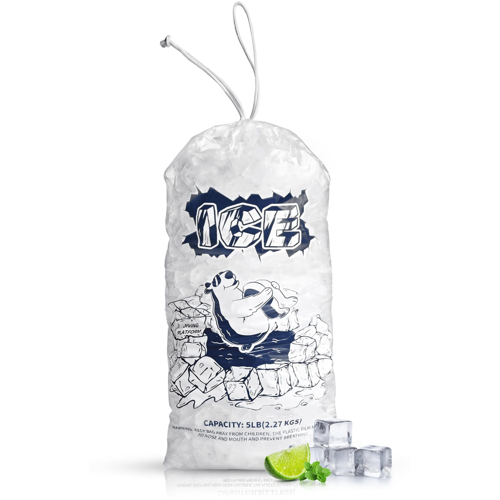 Ice Bags 5Lb With Drawstring 50 Pack Plastic Ice Bags For Ice Storage