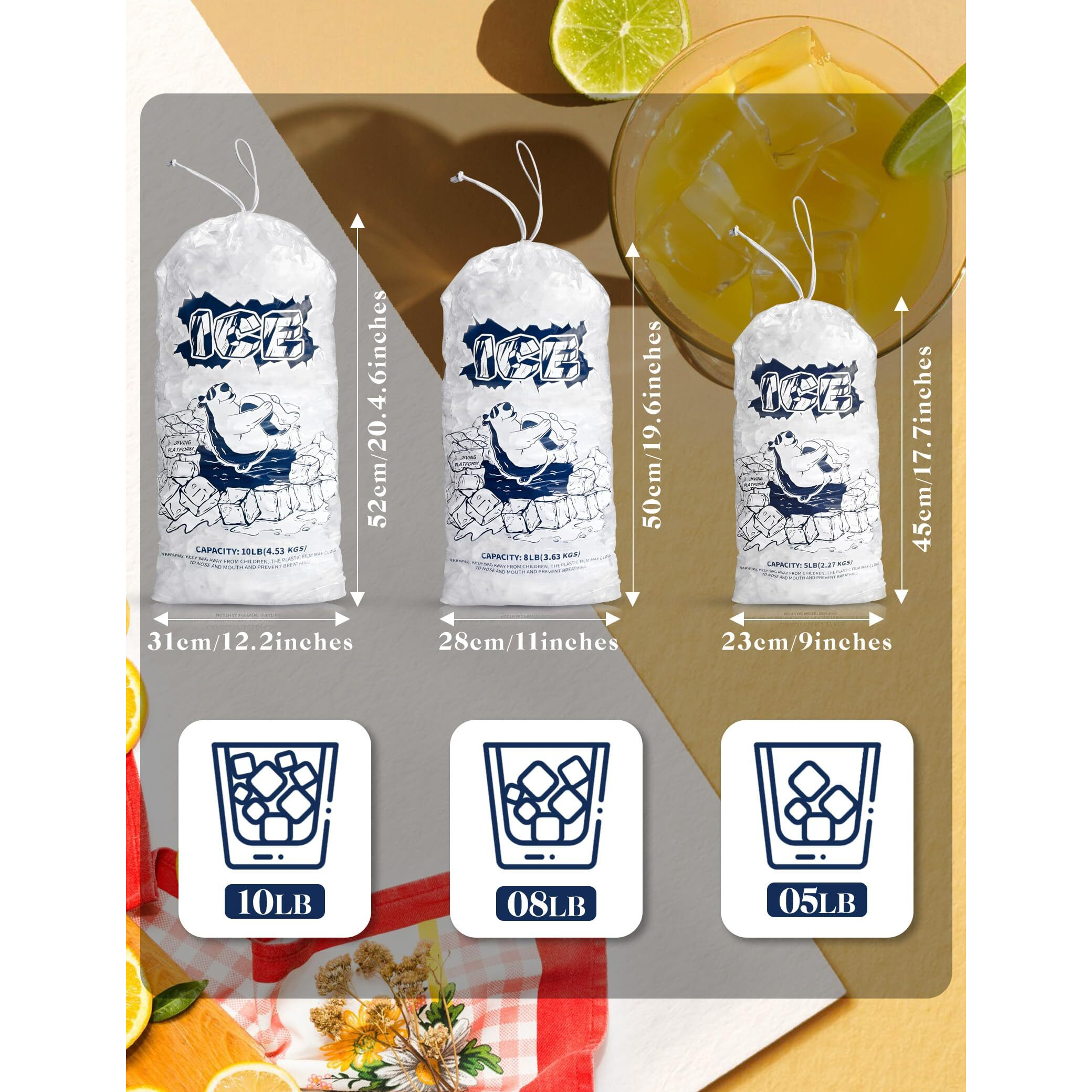 Ice Bags 5Lb With Drawstring 50 Pack Plastic Ice Bags For Ice Storage