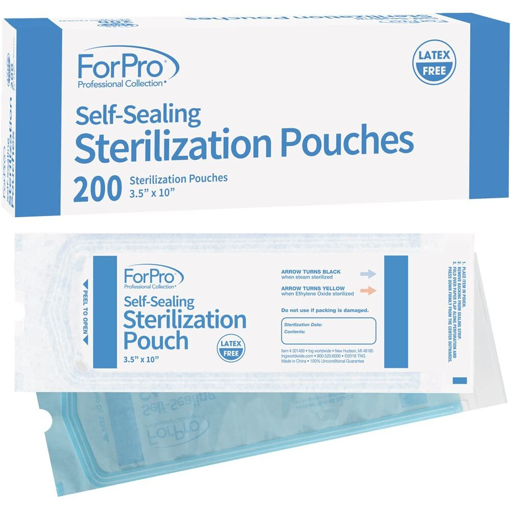 Forpro Professional Collection Self-Sealing Sterilization Pouches  Latex-Free  Color Changing Indicator  3.5"" W X 10"" L  200-Count