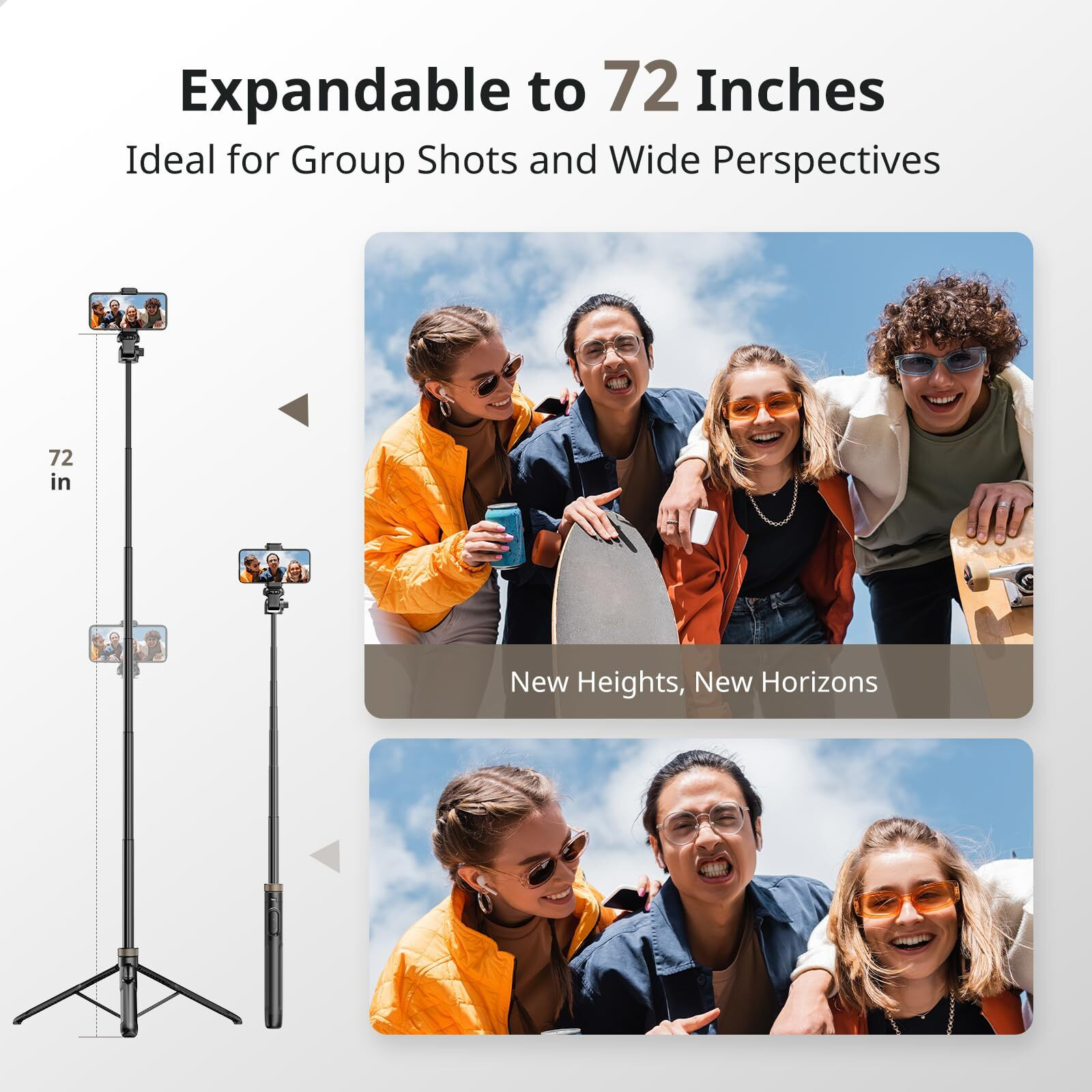 Sensyne 72"""" Phone Tripod  Extendable Tripod For Iphone & Selfie Stick With Detachable Phone Holder & Wireless Remote  Iphone Tripod Compatible With All Cell Phones  Camera  Black