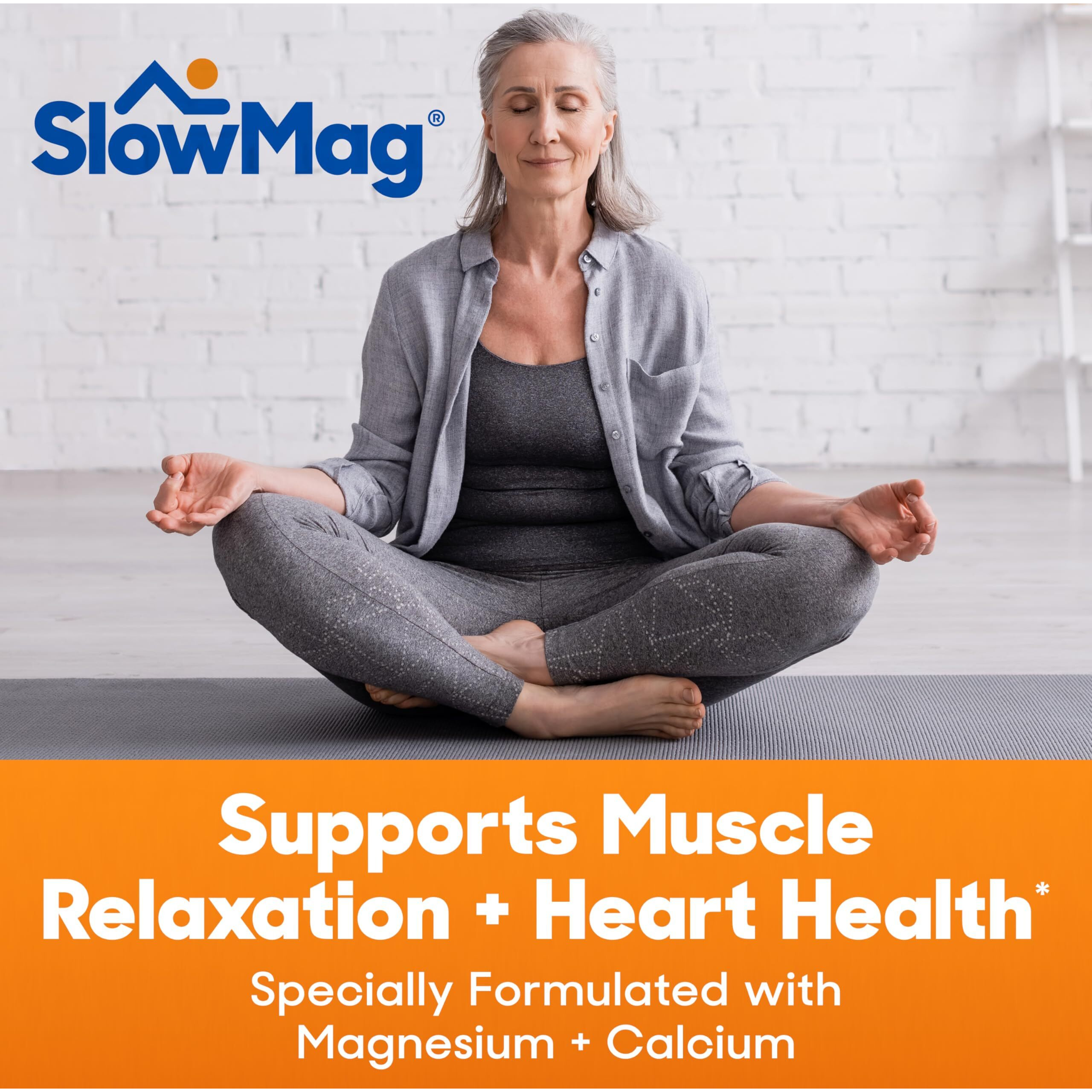 Slowmag Muscle + Heart Magnesium Chloride With Calcium Supplement To Support Muscle Relaxation  Occasional Muscle Cramping & Heart Health  High Absorption  180 Count