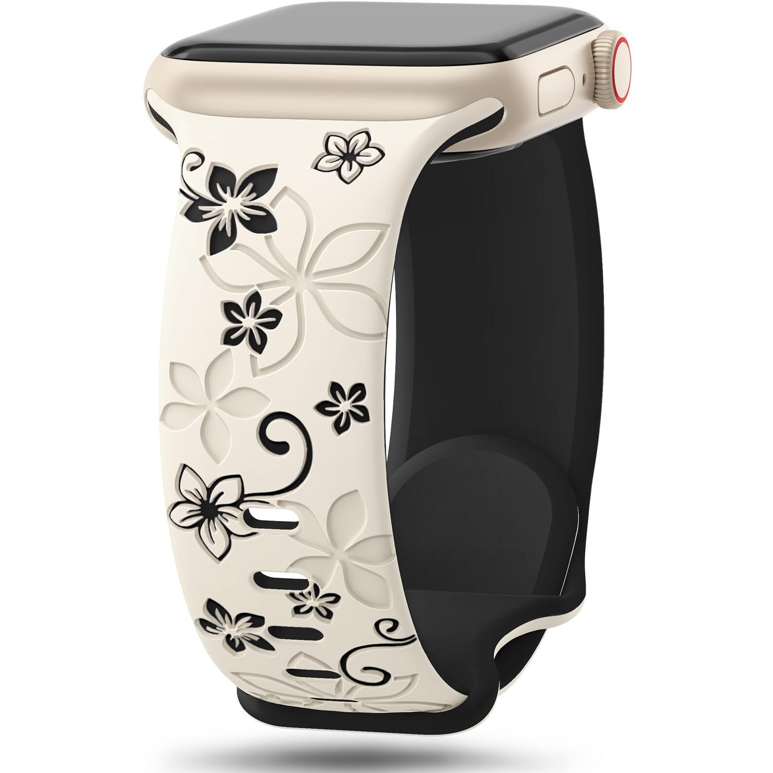 Floral Engraved Bands Compatible With Apple Watch Band 41Mm 40Mm 44Mm 45Mm 42Mm 38Mm 49Mm 46Mm For Women Cute Flower Iwatch Bands Soft Silicone Sport Strap For Iwatch Series Se 10 9 8 7 6 5 4 3 Ultra