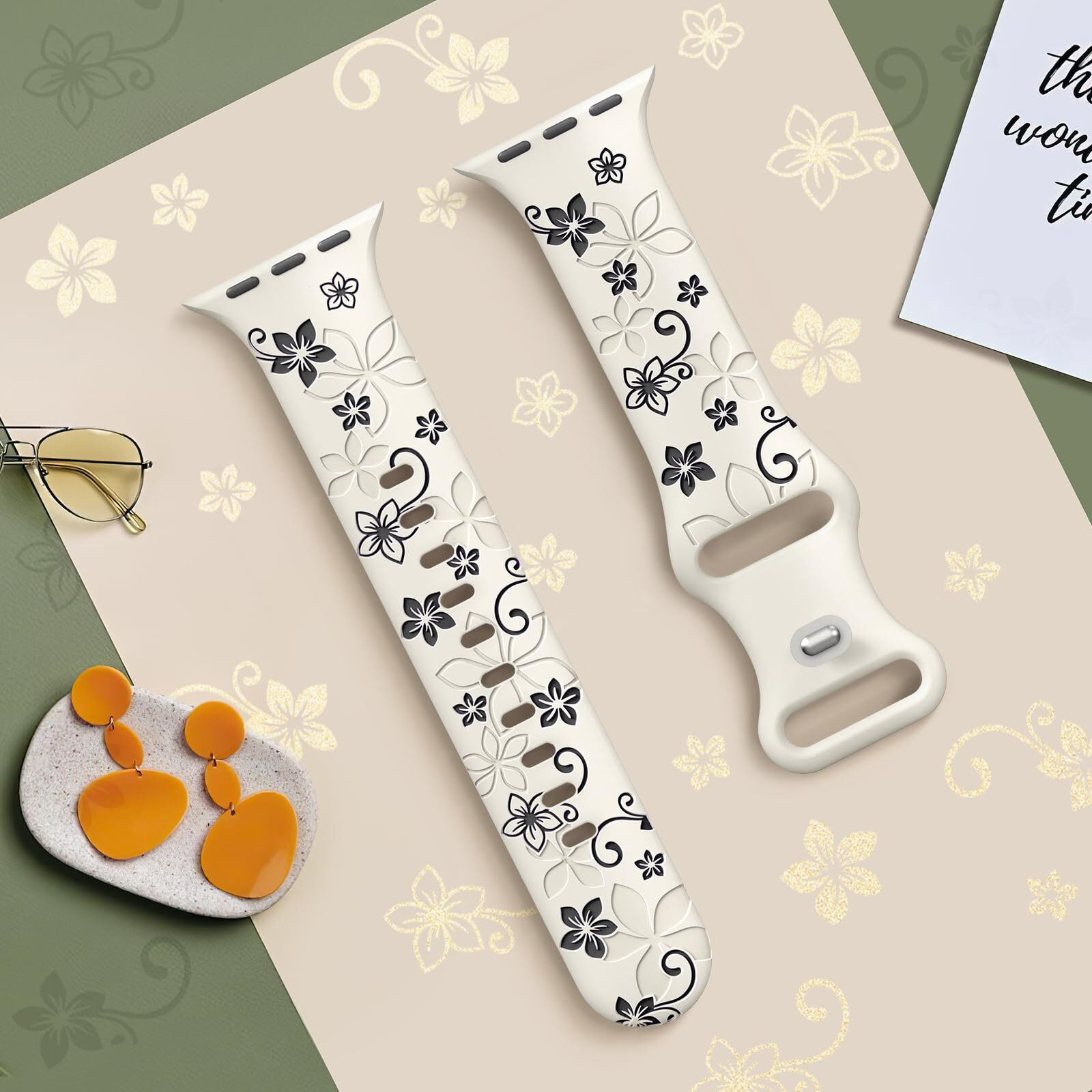 Floral Engraved Bands Compatible With Apple Watch Band 41Mm 40Mm 44Mm 45Mm 42Mm 38Mm 49Mm 46Mm For Women Cute Flower Iwatch Bands Soft Silicone Sport Strap For Iwatch Series Se 10 9 8 7 6 5 4 3 Ultra