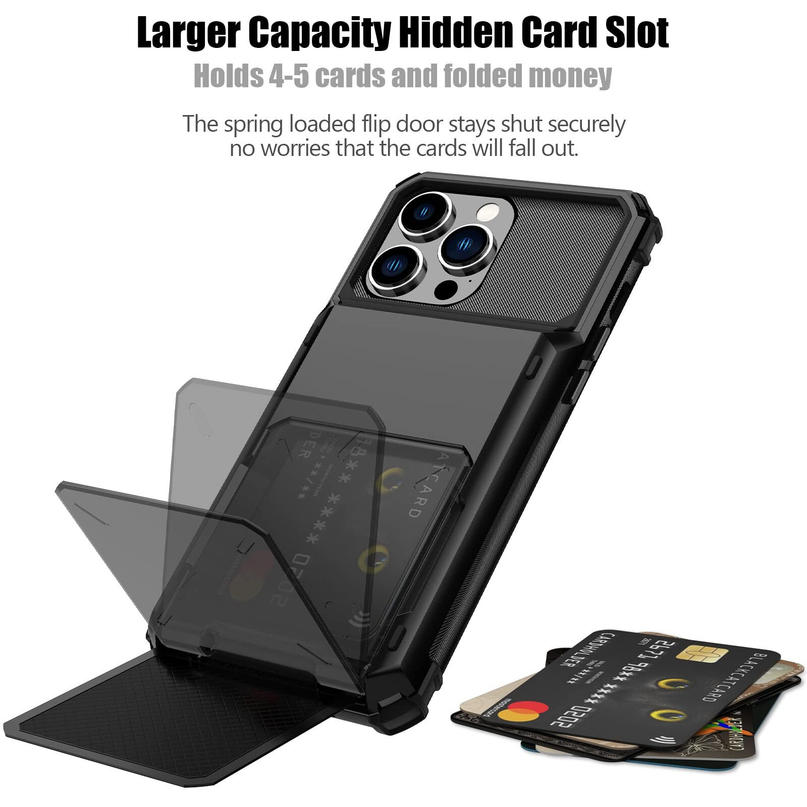 Nvollnoe For Iphone 15 Pro Max Case With Card Holder[Store 5 Cards] Dual Layer Heavy Duty Shockproof Wallet Case With Hidden Card Slot Storage Case For Iphone 15 Pro Max(Black)