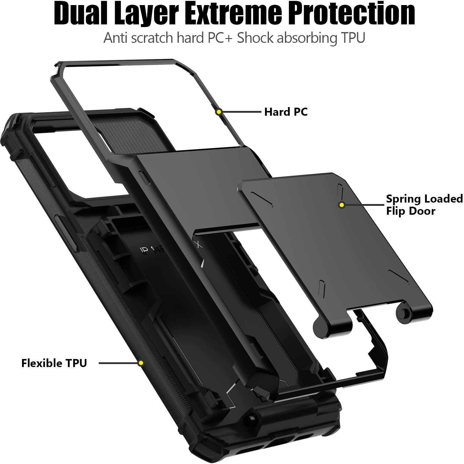 Nvollnoe For Iphone 15 Pro Max Case With Card Holder[Store 5 Cards] Dual Layer Heavy Duty Shockproof Wallet Case With Hidden Card Slot Storage Case For Iphone 15 Pro Max(Black)