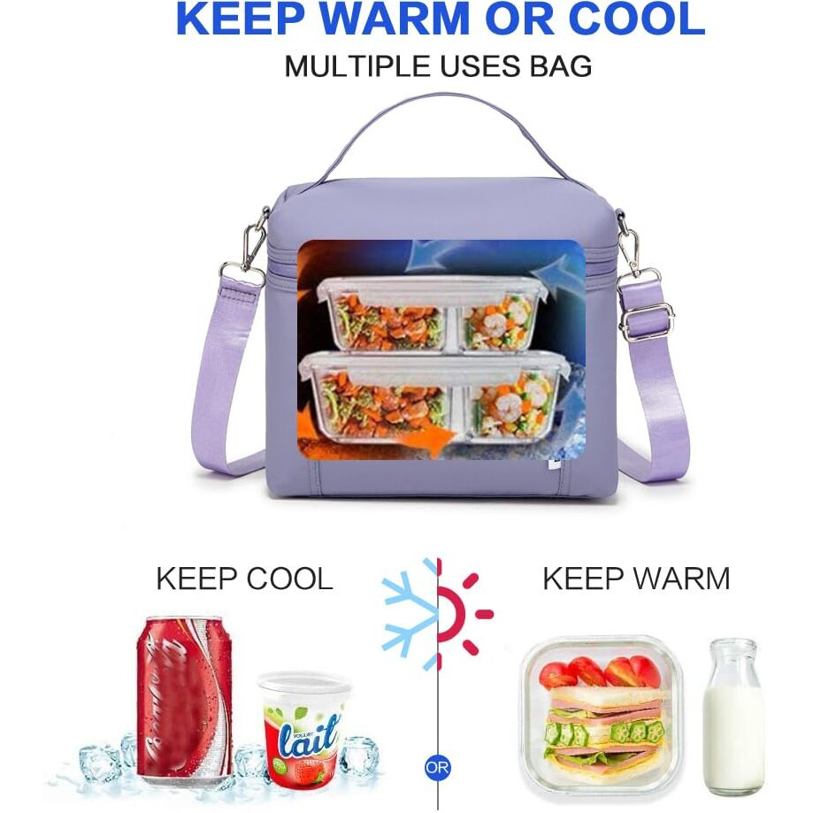 Nol Natural Organic Lifestyle Insulated Lunch Bags For Women Cooler Bag Lightweight Nylon Waterproof Lunch Box For Work (Light Purple  Medium(Normal))