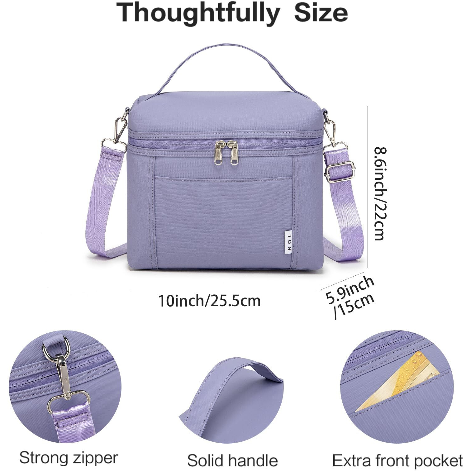 Nol Natural Organic Lifestyle Insulated Lunch Bags For Women Cooler Bag Lightweight Nylon Waterproof Lunch Box For Work (Light Purple  Medium(Normal))