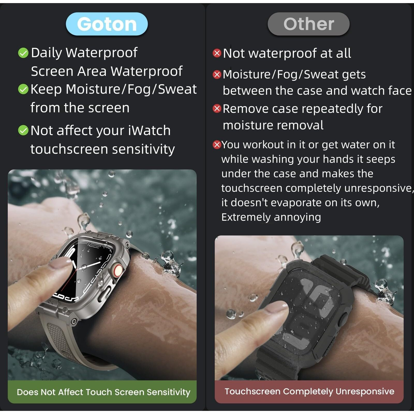 Goton 3 In 1 Waterproof Case And Band With Tempered Glass Screen Protector For Apple Watch Series 9 8 7 41Mm  Hard Pc Bumper Cover For Iwatch Accessories  41Mm Titanium