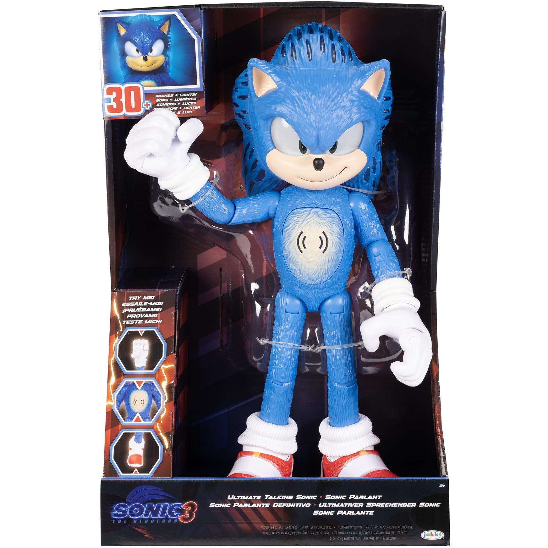 Sonic The Hedgehog 3 Ultimate Talking Sonic 12-Inch Figure  Features 30+ Iconic And Humorous Phrases And Sounds From The Movies  Light-Up Eyes And Quills